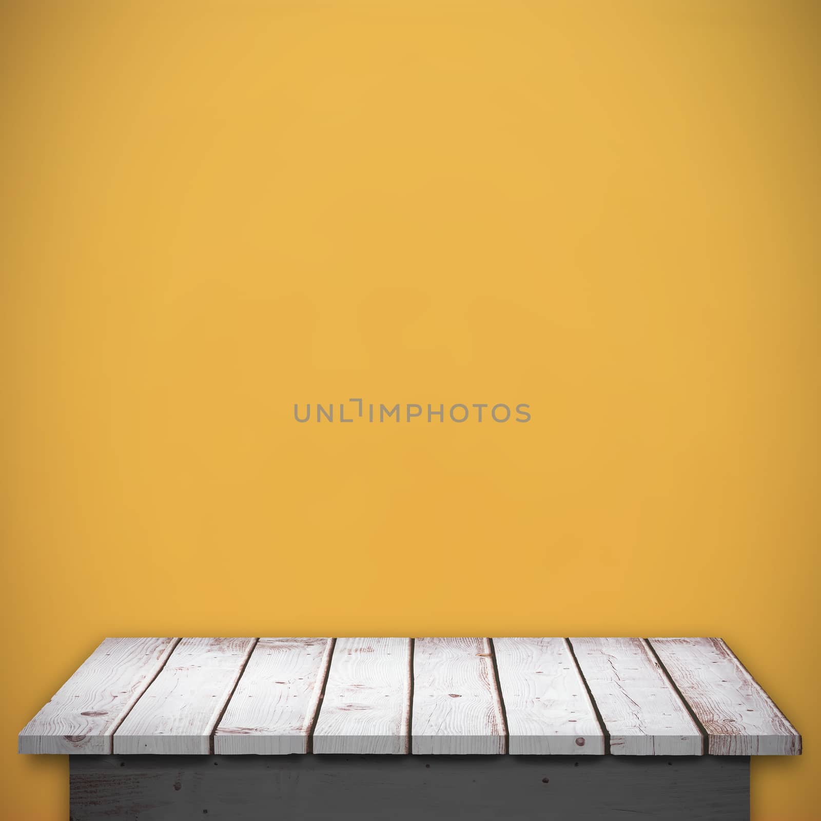 Wooden floor against orange background