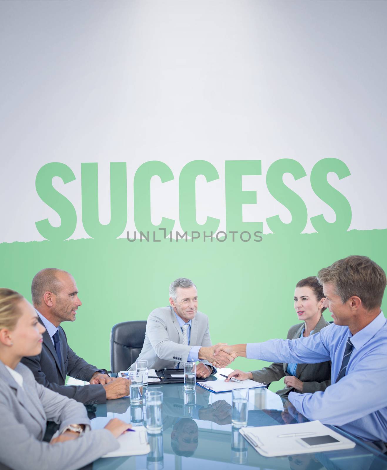 Business team during meeting against success