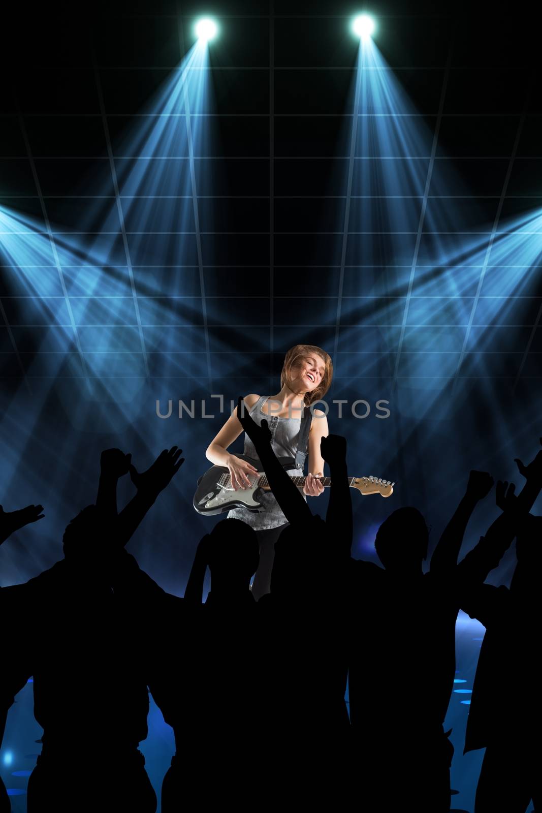 Composite image of people enjoying a concert in a black background