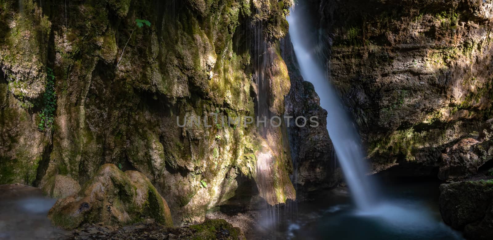 The beautiful Hinanger waterfall, a popular hike in the Allgau near Sonthofen