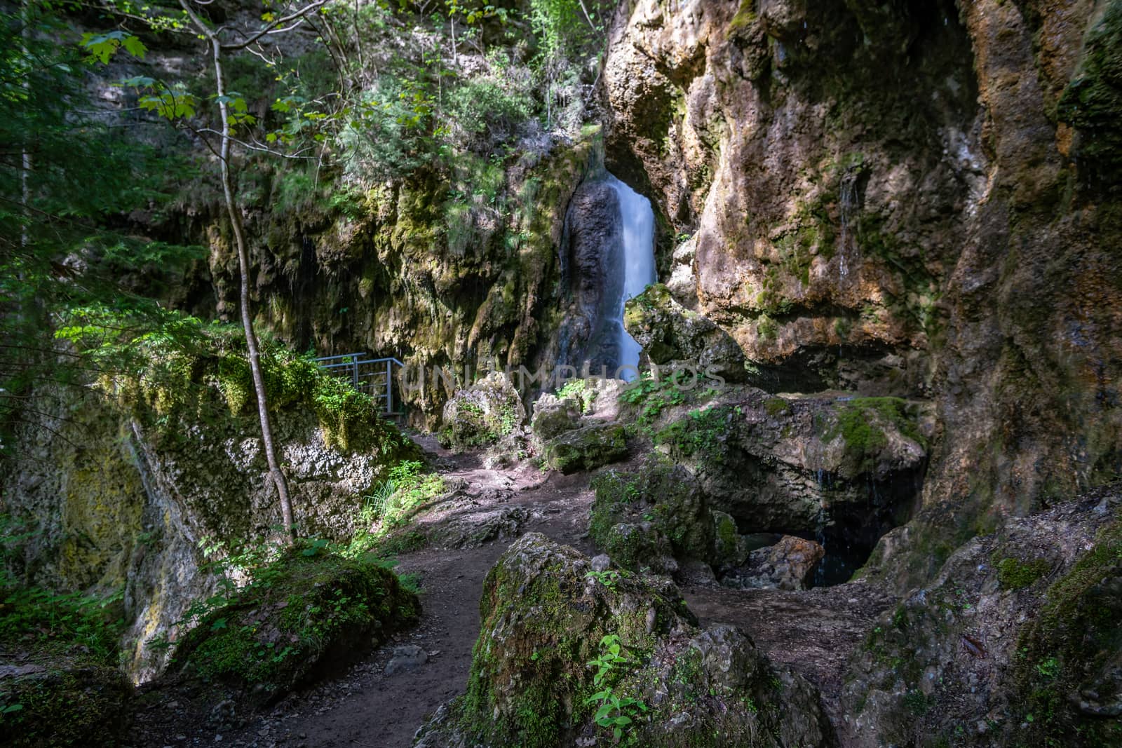 The beautiful Hinanger waterfall, a popular hike in the Allgau near Sonthofen