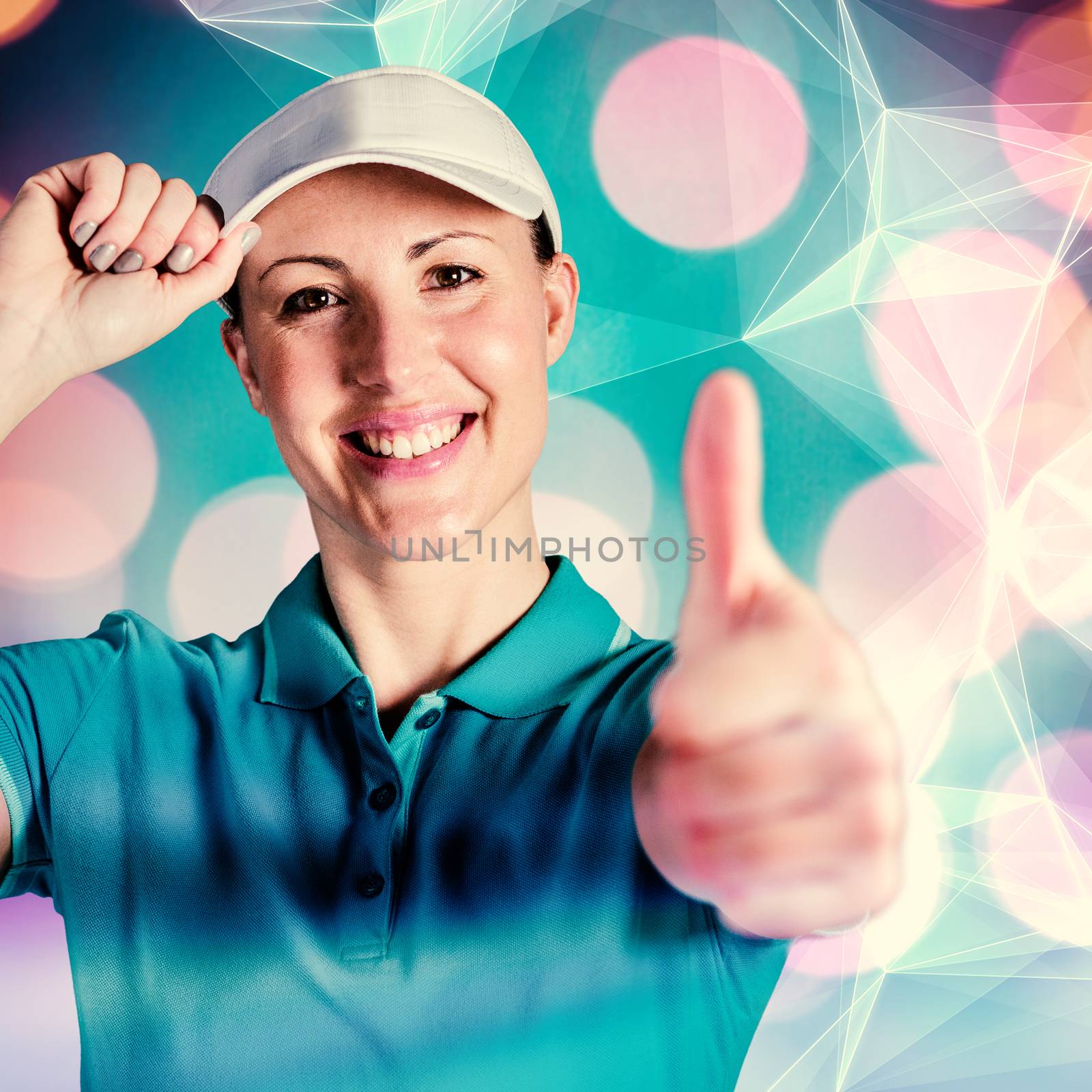 Sportswoman posing on black background against abstract black background