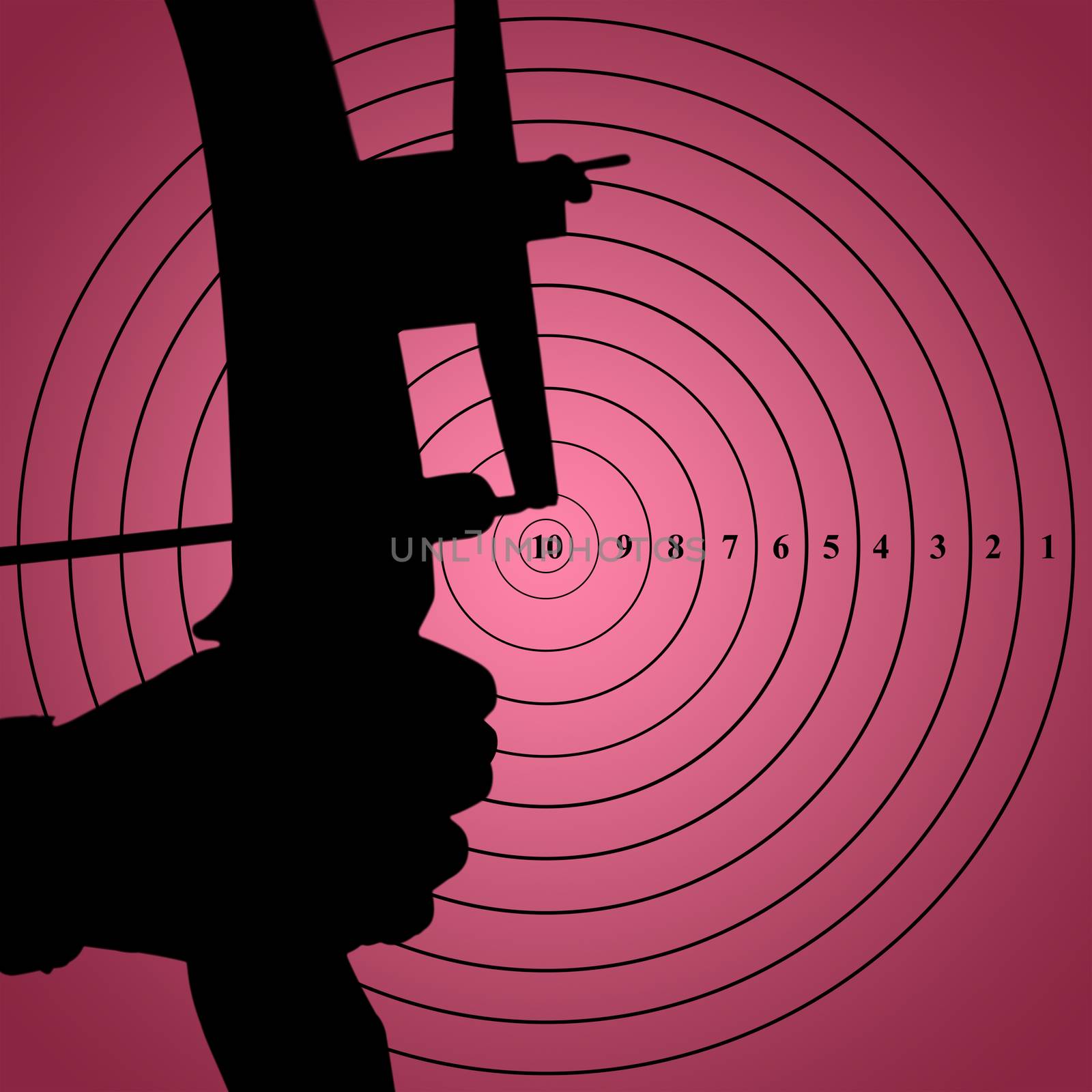 Focus on hand doing archery against red vignette