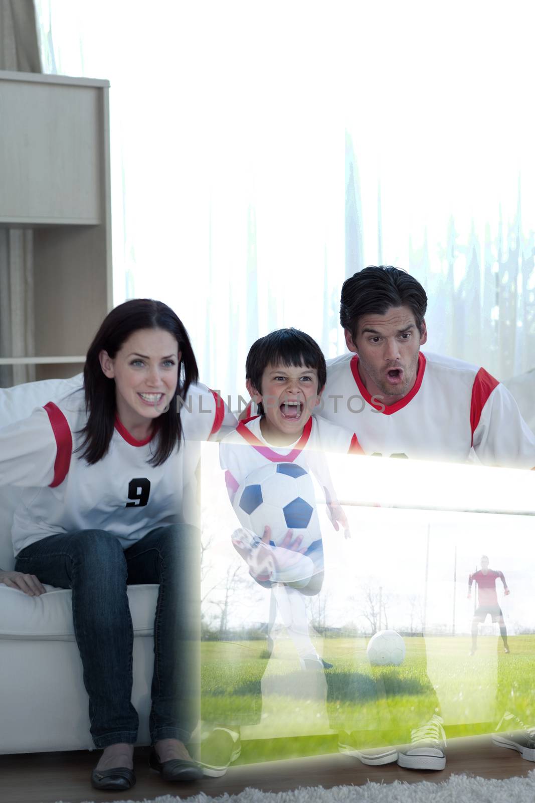 Composite image of animated family watching a football match  by Wavebreakmedia