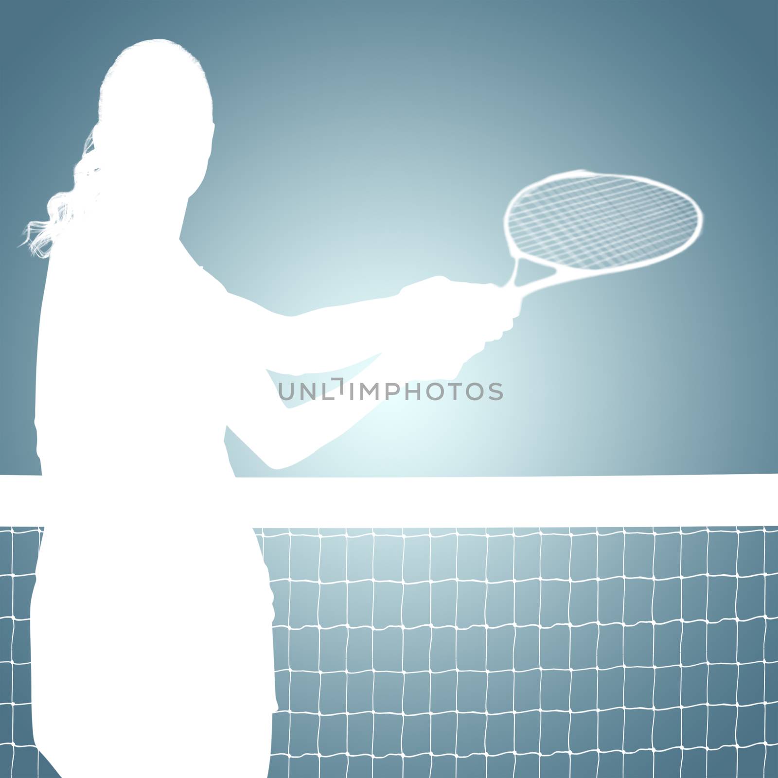 Athlete playing tennis with a racket  against grey vignette