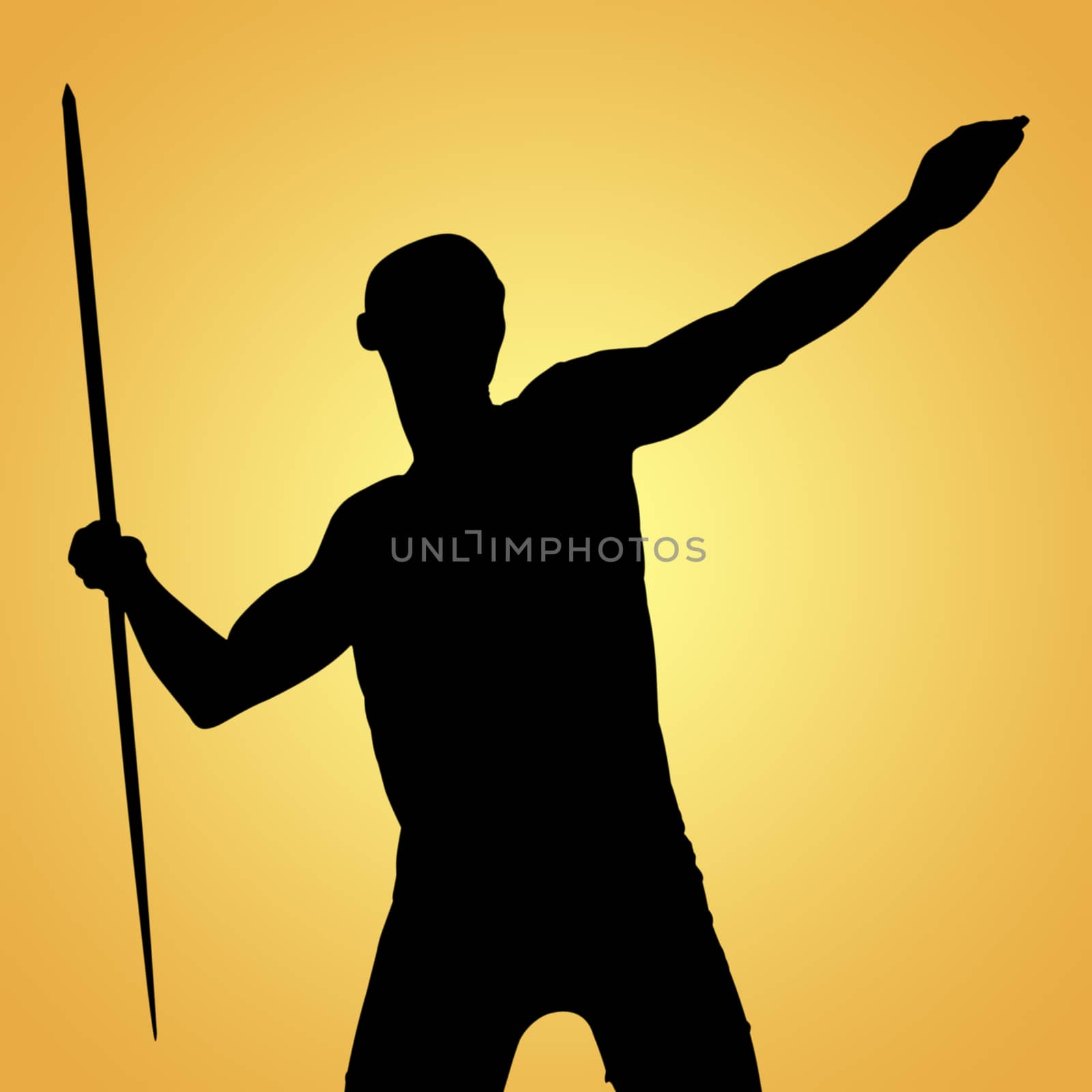 Sportsman practising the javelin throw against yellow vignette