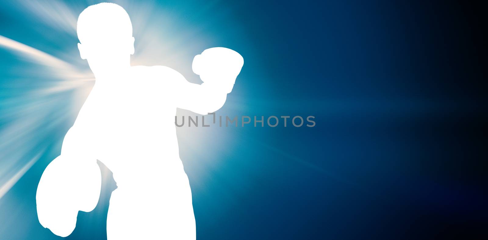 Portrait of boxer performing boxing stance against abstract background