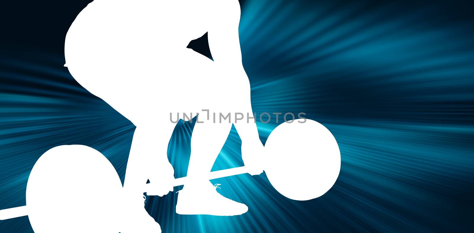 Bodybuilder lifting heavy barbell weights against abstract background