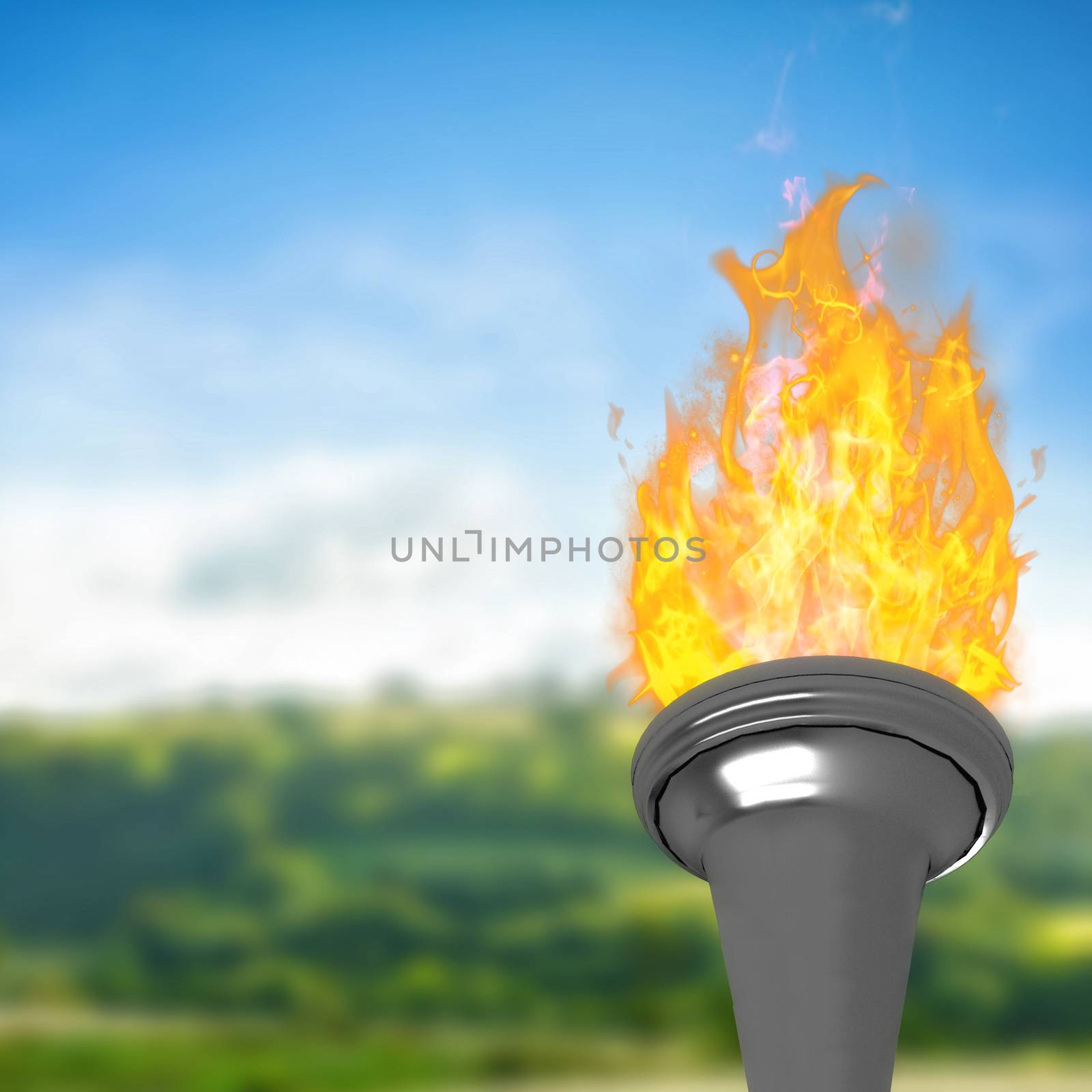 The olympic fire against country scene