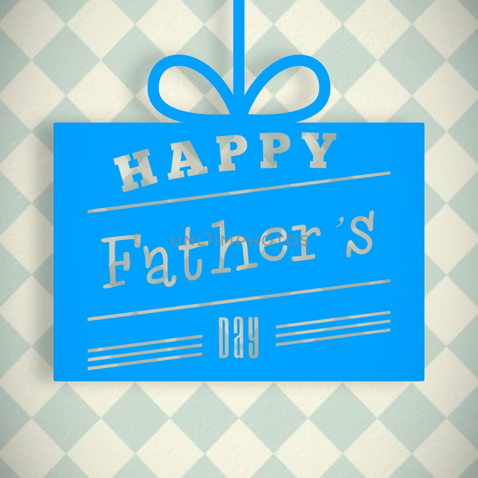 Fathers day greeting against blue and cream patterned wallpaper