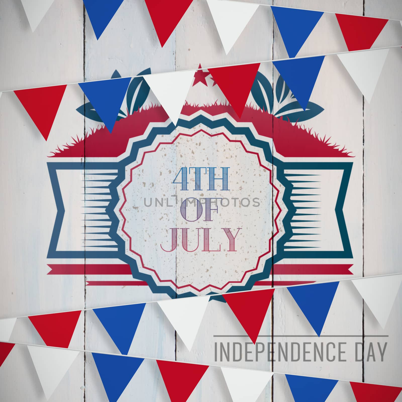 Independence day graphic against wooden planks