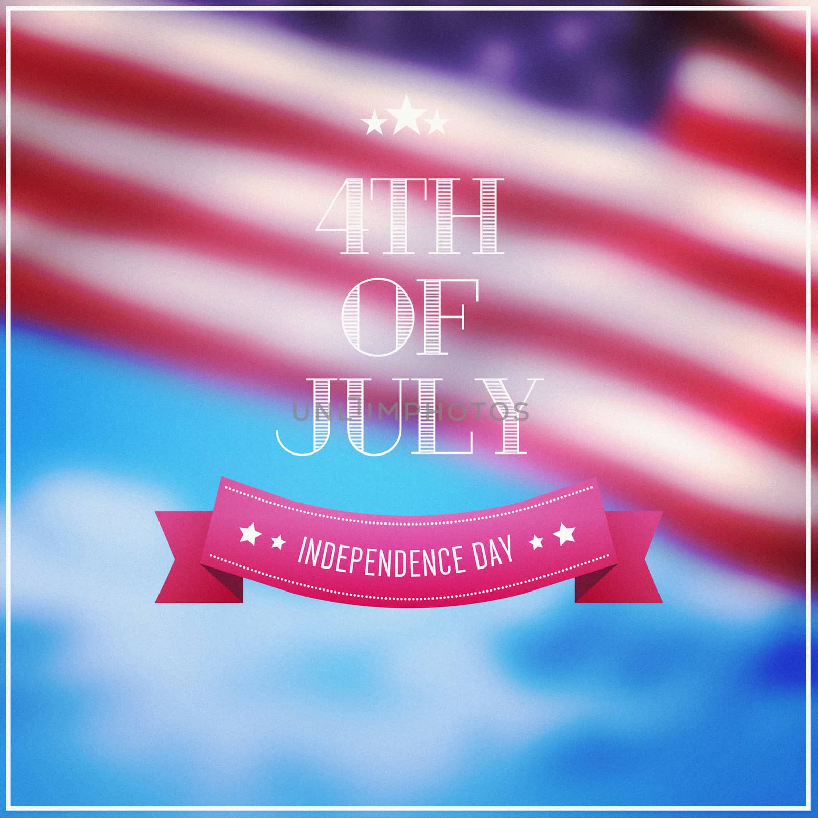 Independence day graphic against cloudy sky background