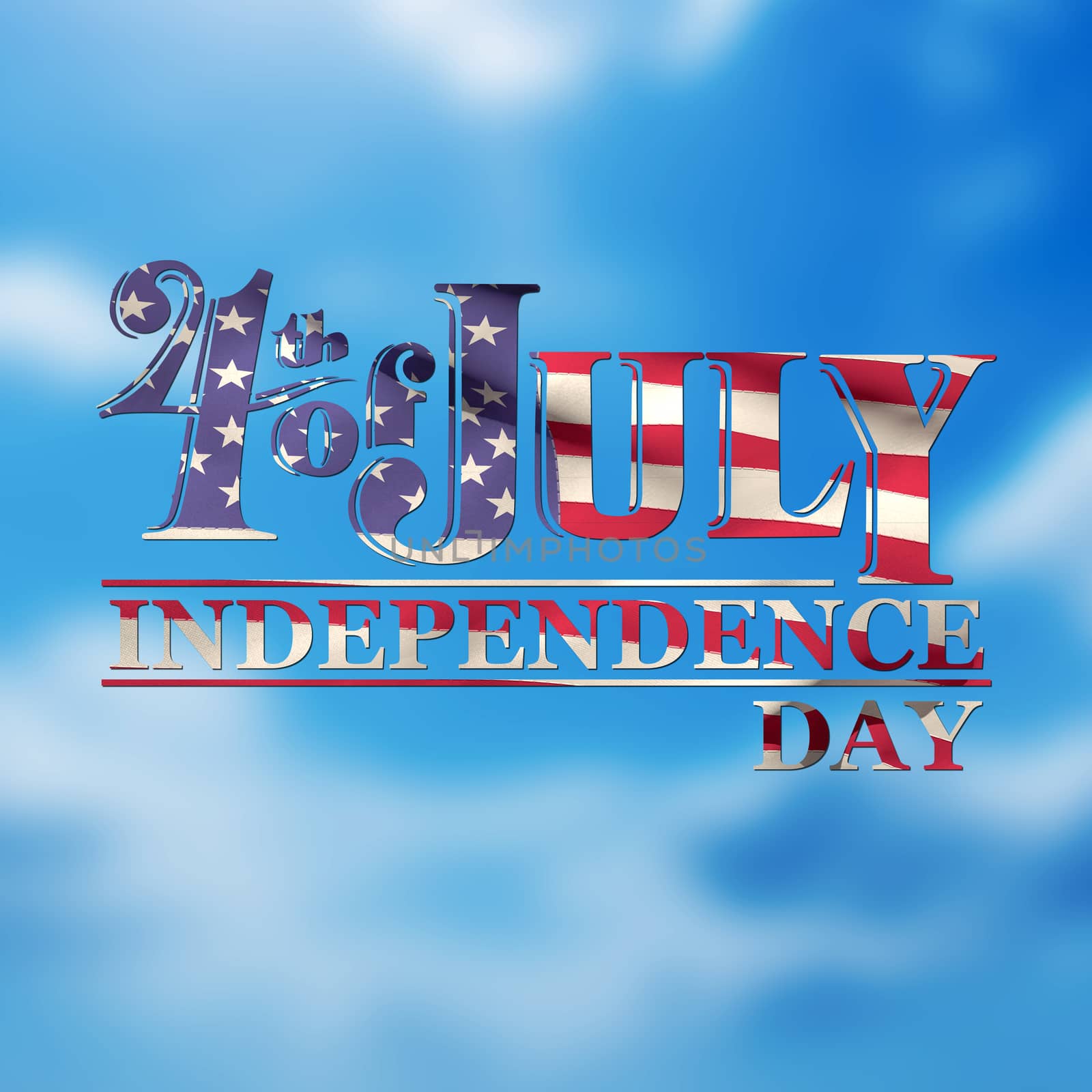 Independence day graphic against blue sky