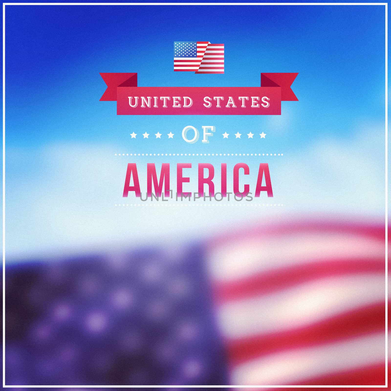 Independence day graphic against cloudy sky background