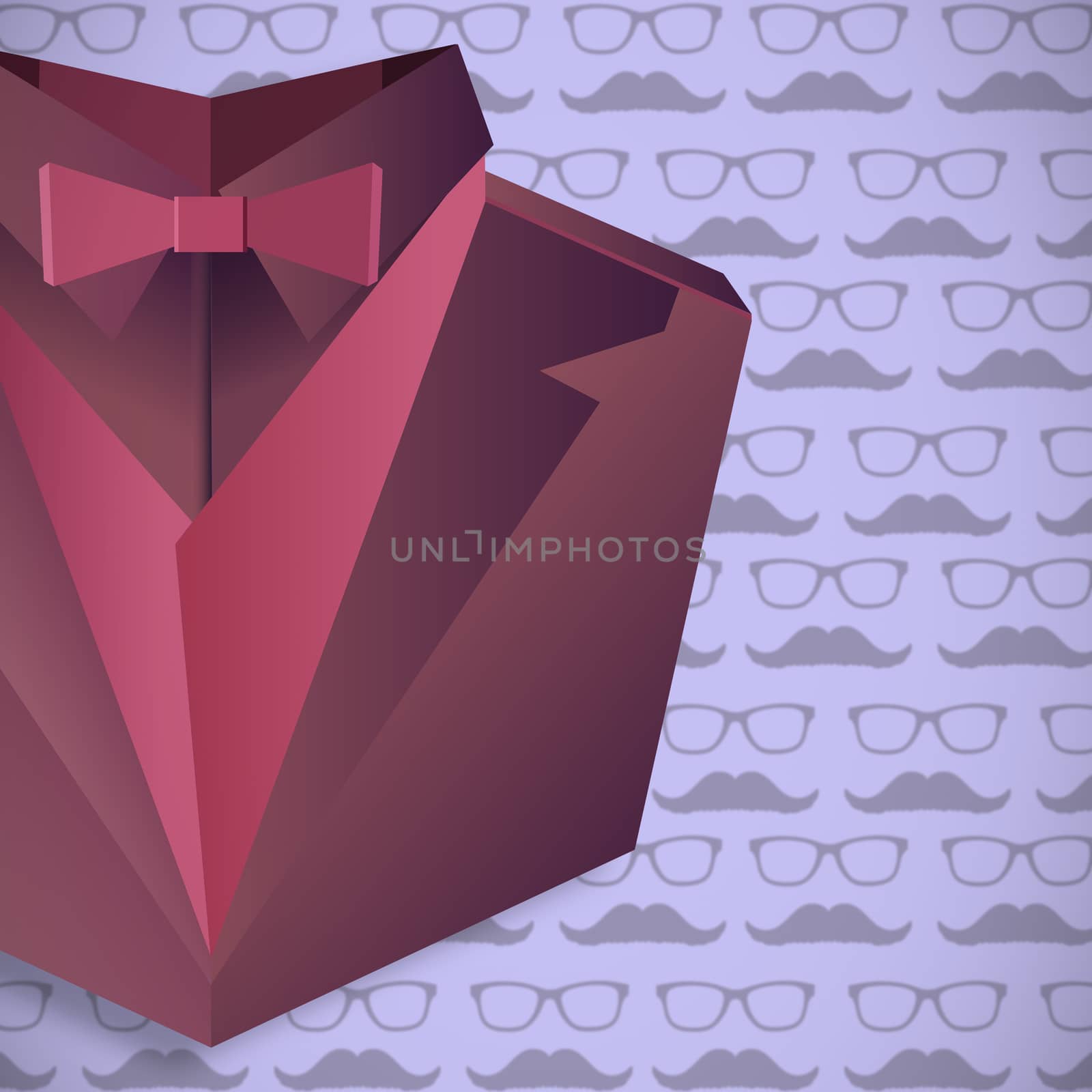 Digitally generated suit against graphic of man faces with mustache and glasses