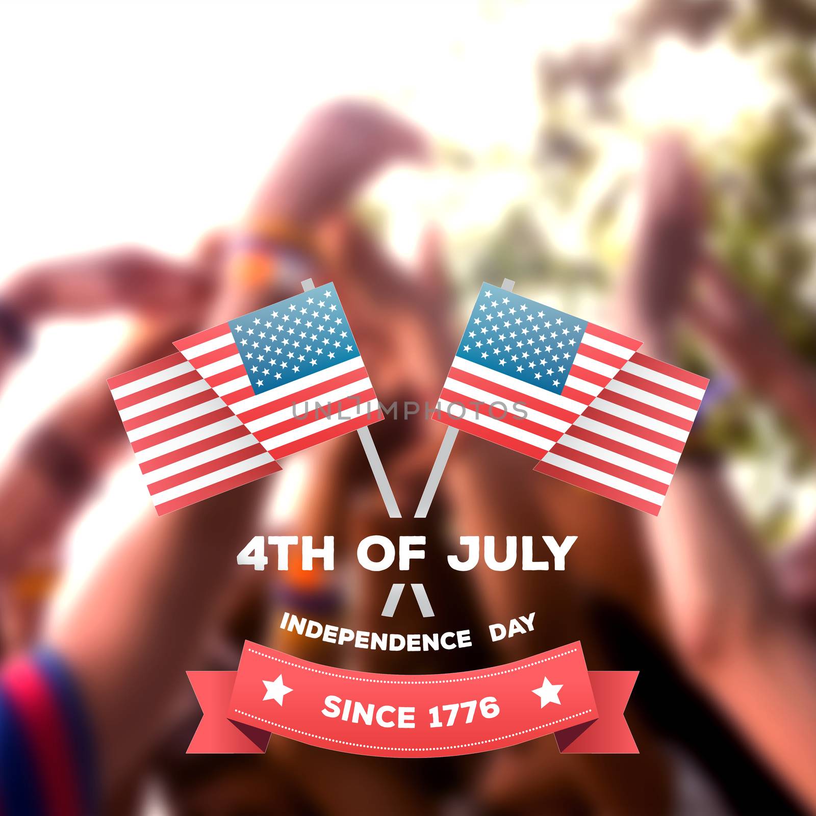 Independence day graphic against music fans with their hands up