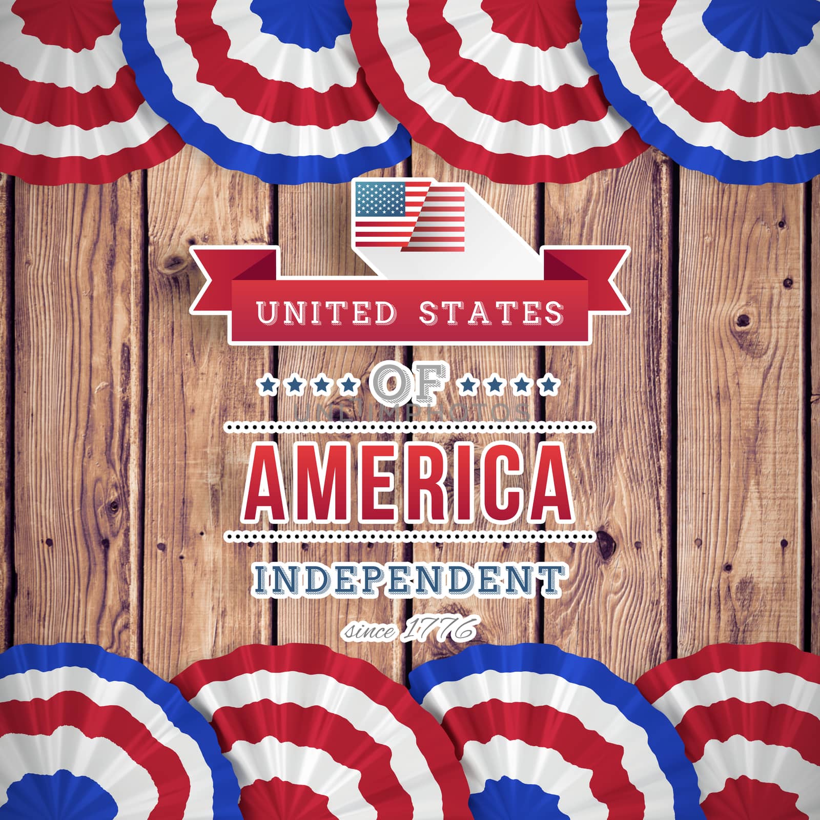 Independence day graphic against wooden planks background