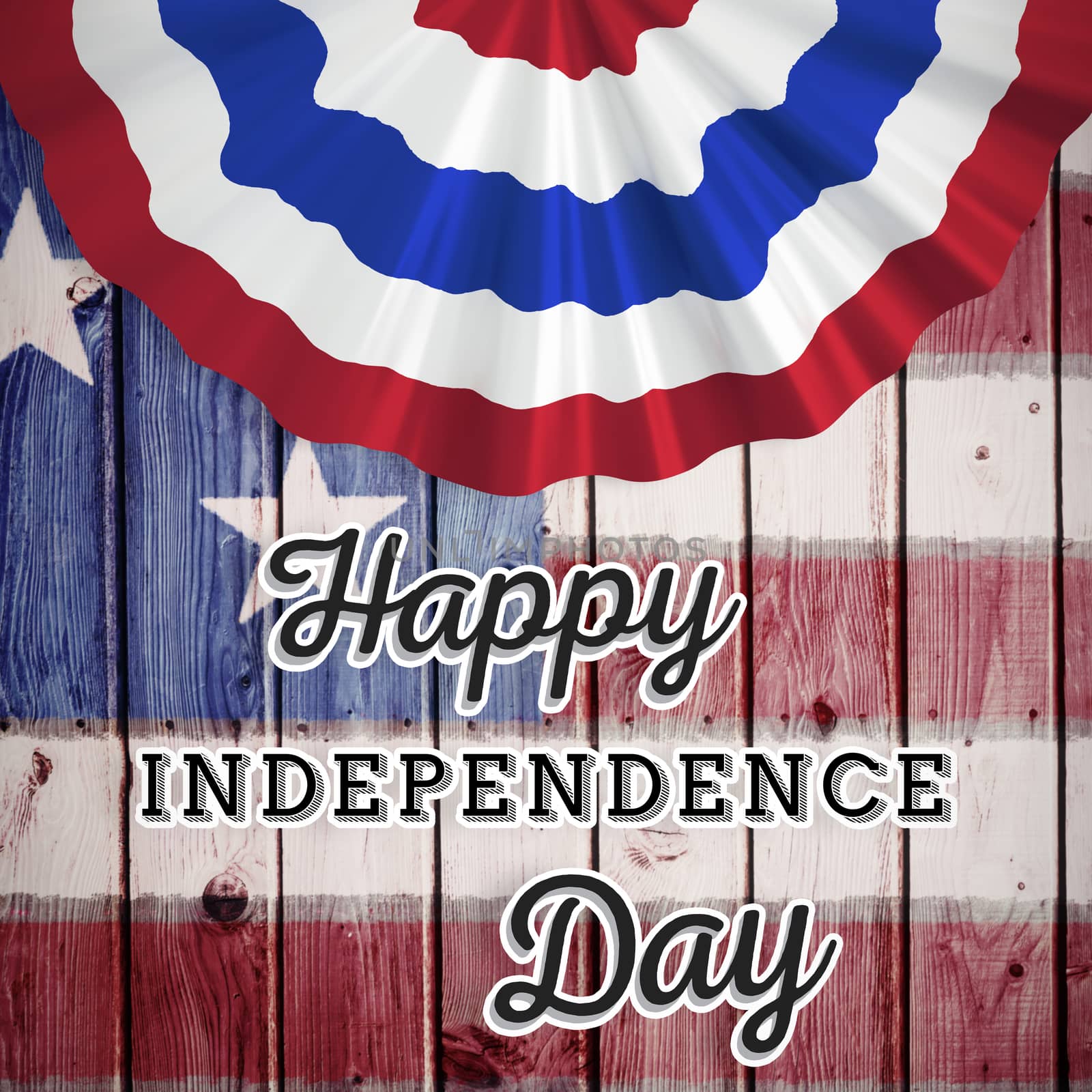 Independence day graphic against composite image of usa national flag