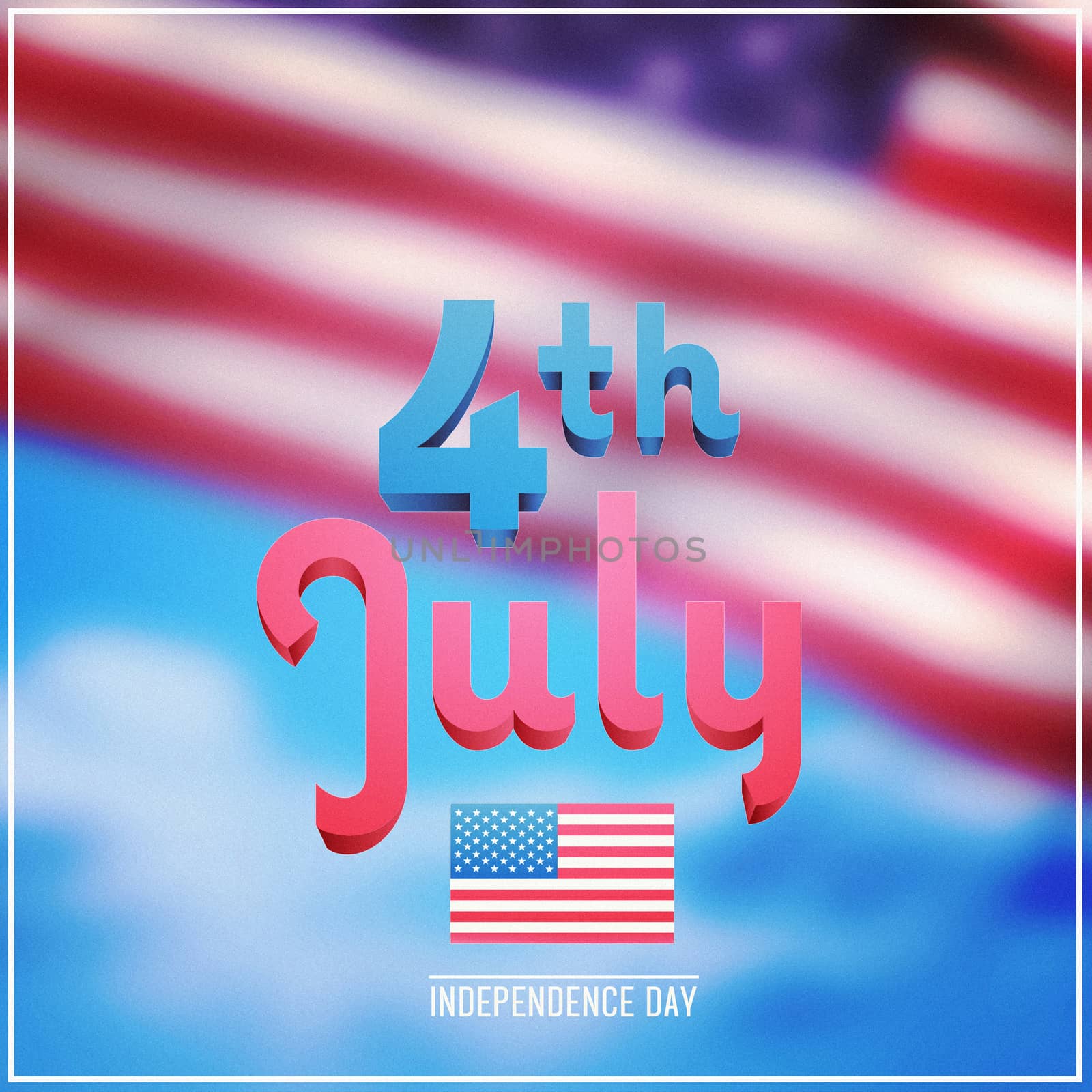 Independence day graphic against cloudy sky background