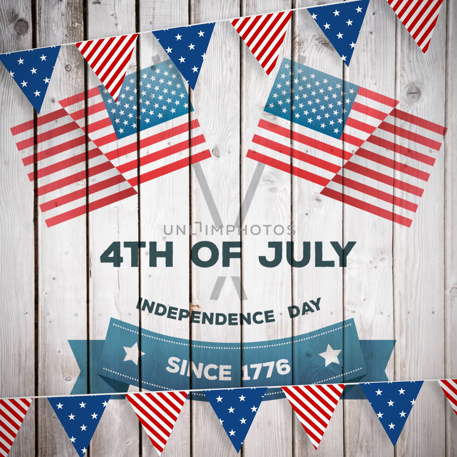 Independence day graphic against wooden planks