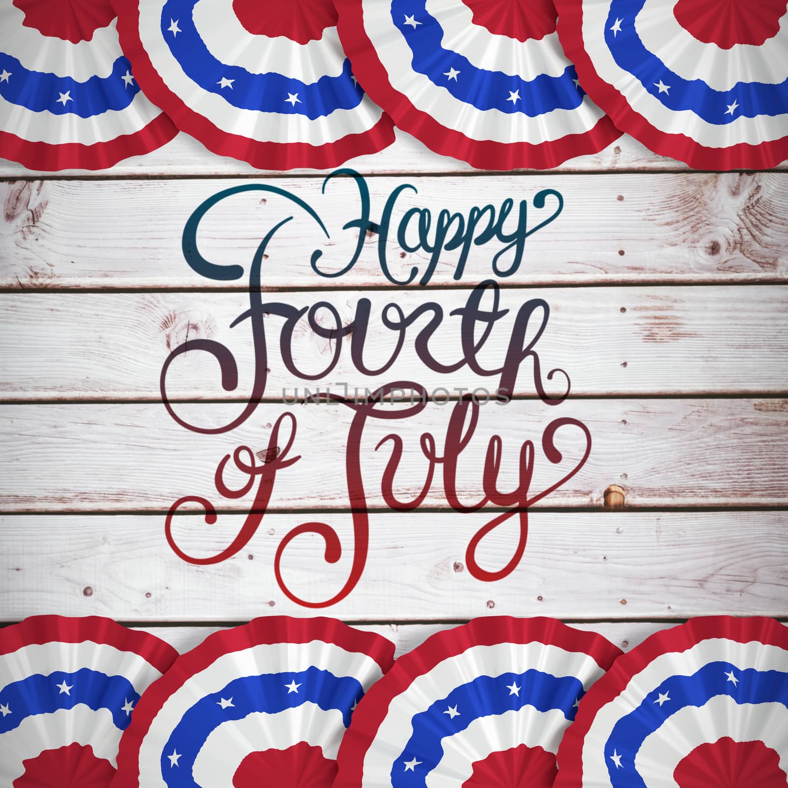 Independence day graphic against wooden planks