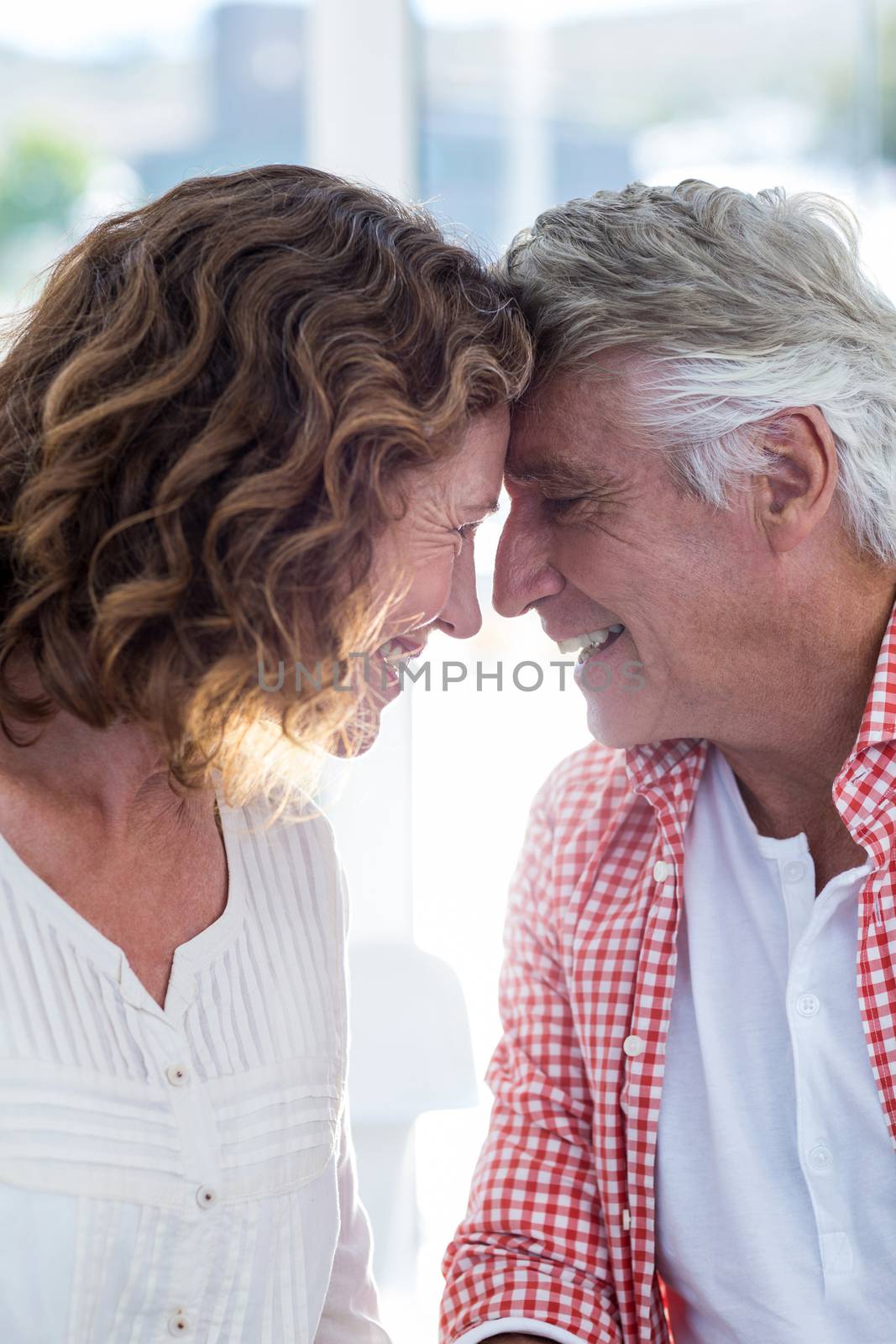 Smiling romantic couple in restaurant by Wavebreakmedia