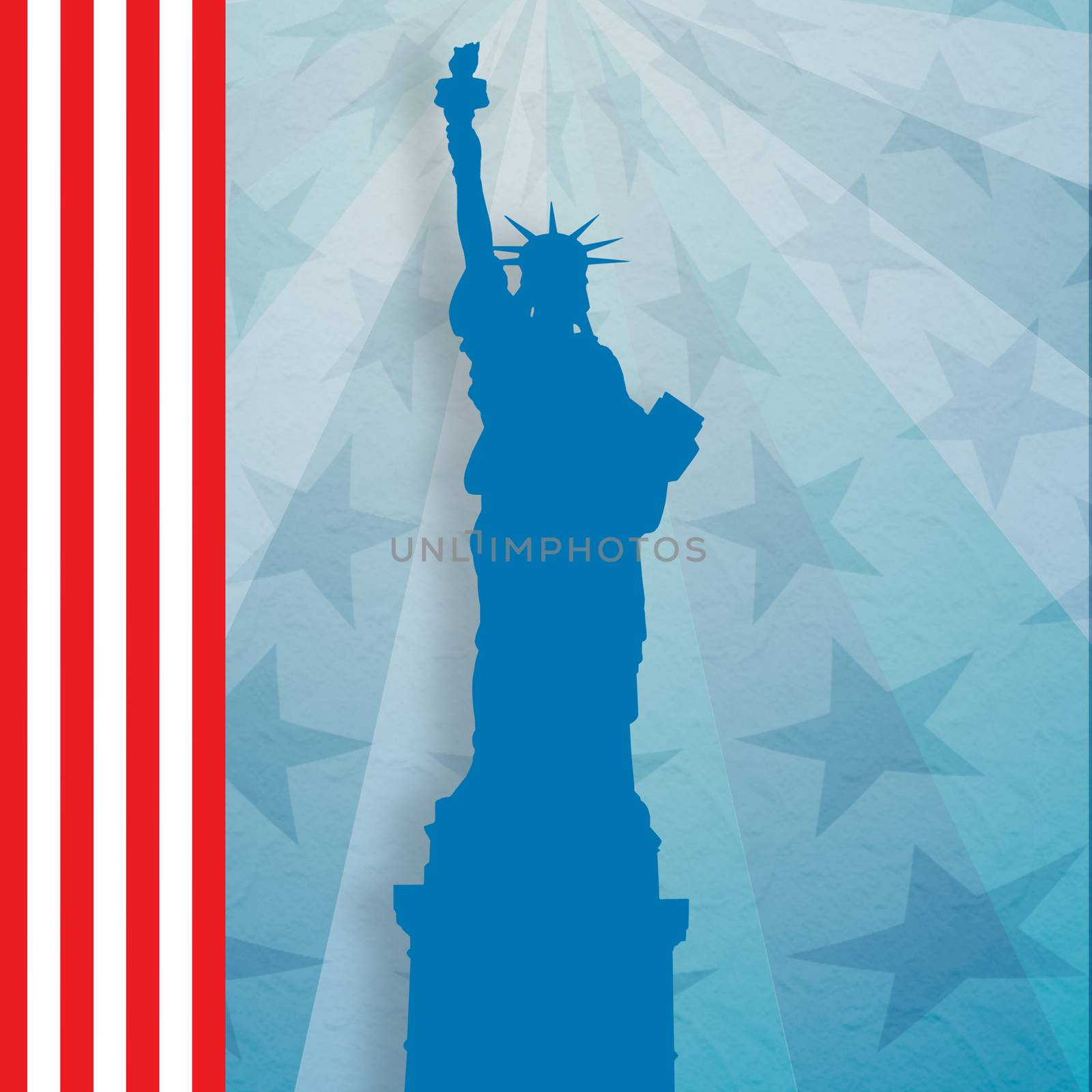 Focus on liberty statue  against digitally generated background