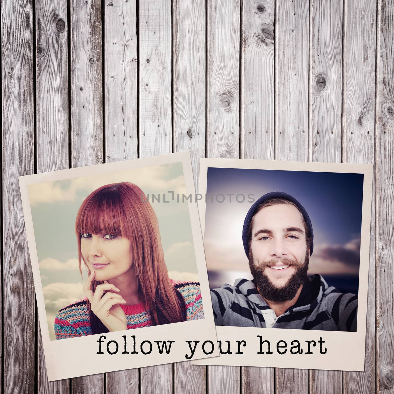 Portrait of a smiling hipster woman against digitally generated grey wooden planks