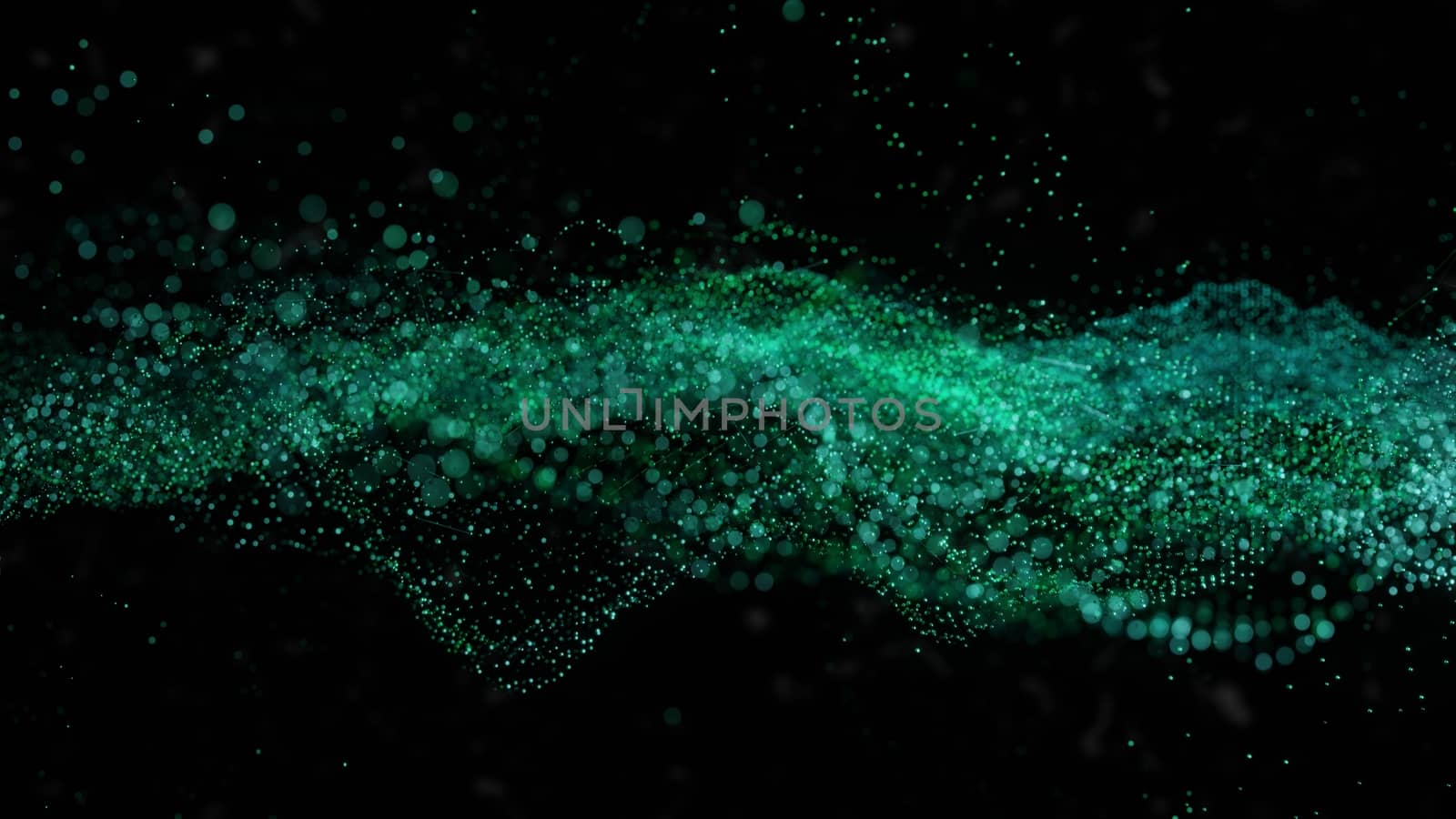 Plexus of abstract glow dots on a black background. Loop animations. 3D illustration