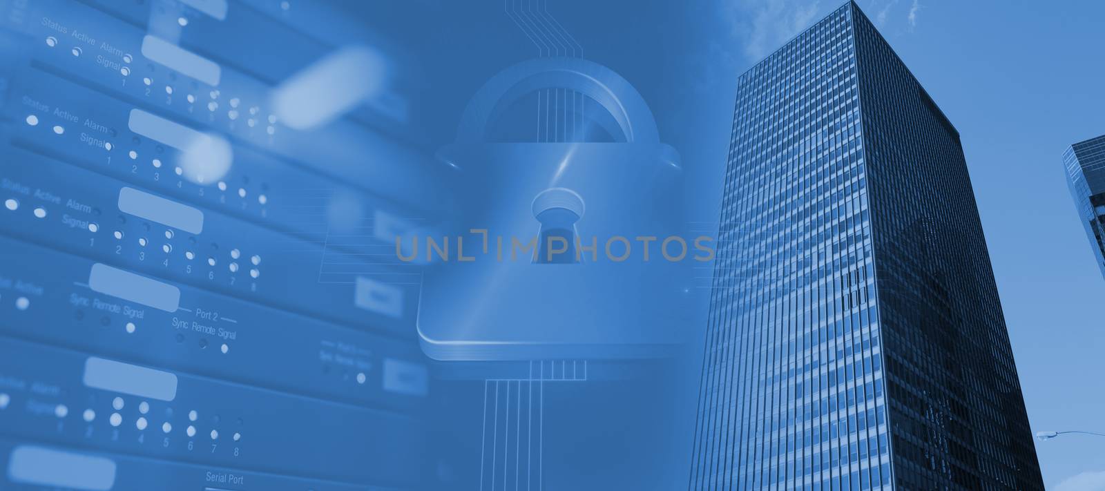 Composite image of lock on blue futuristic background by Wavebreakmedia