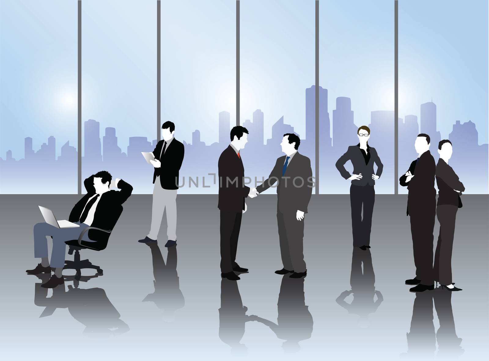 Business people vector in office with cityscape
