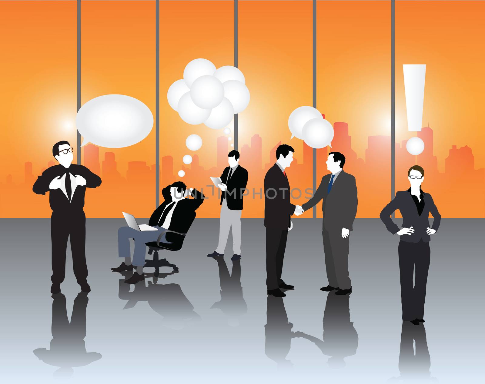 Business people vector with speech bubbles and punctuation