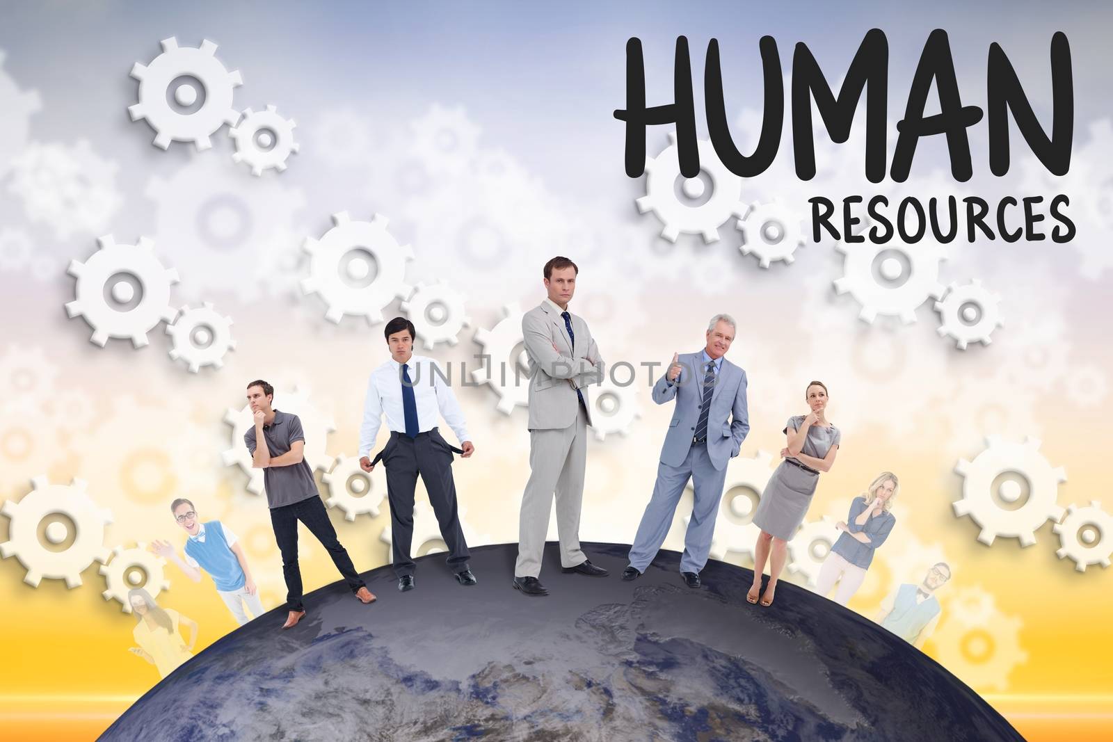 Business people standing on the earth with human resource message