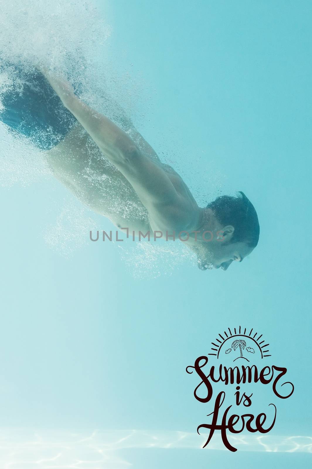 Young man swimming in the water in the summer time