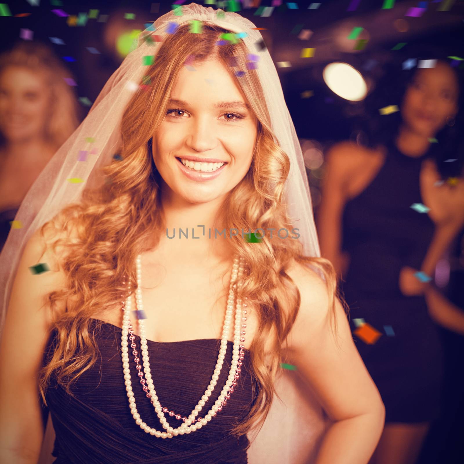 Woman celebrating her bachelorette party against flying colours