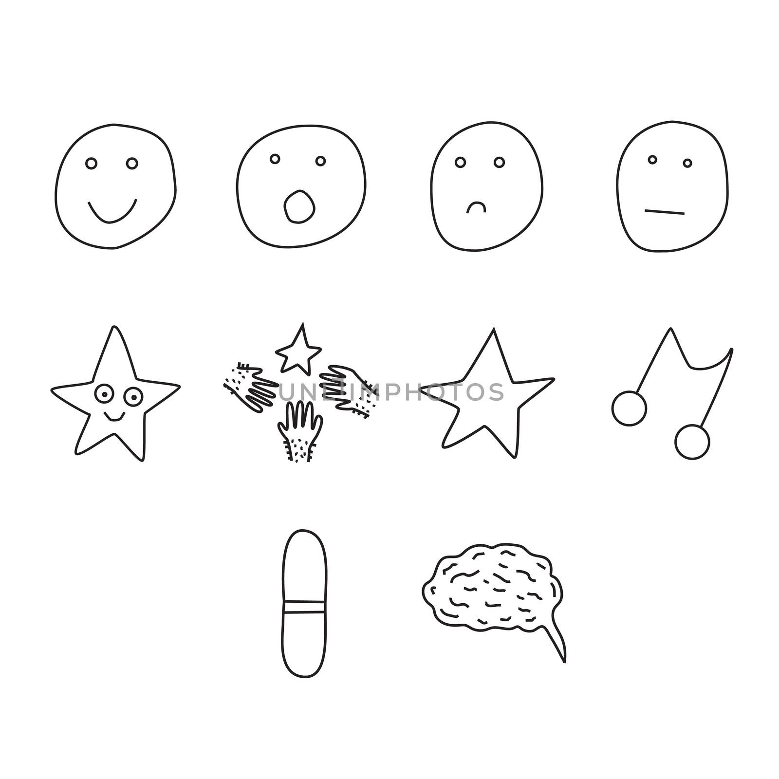 Vector icon set for human emotions on white background