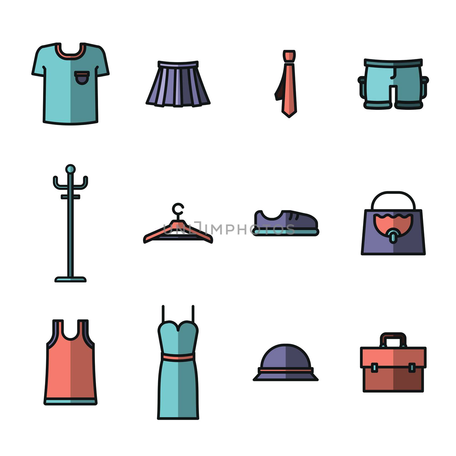 Vector icon set for wardrobe and fashion on white background