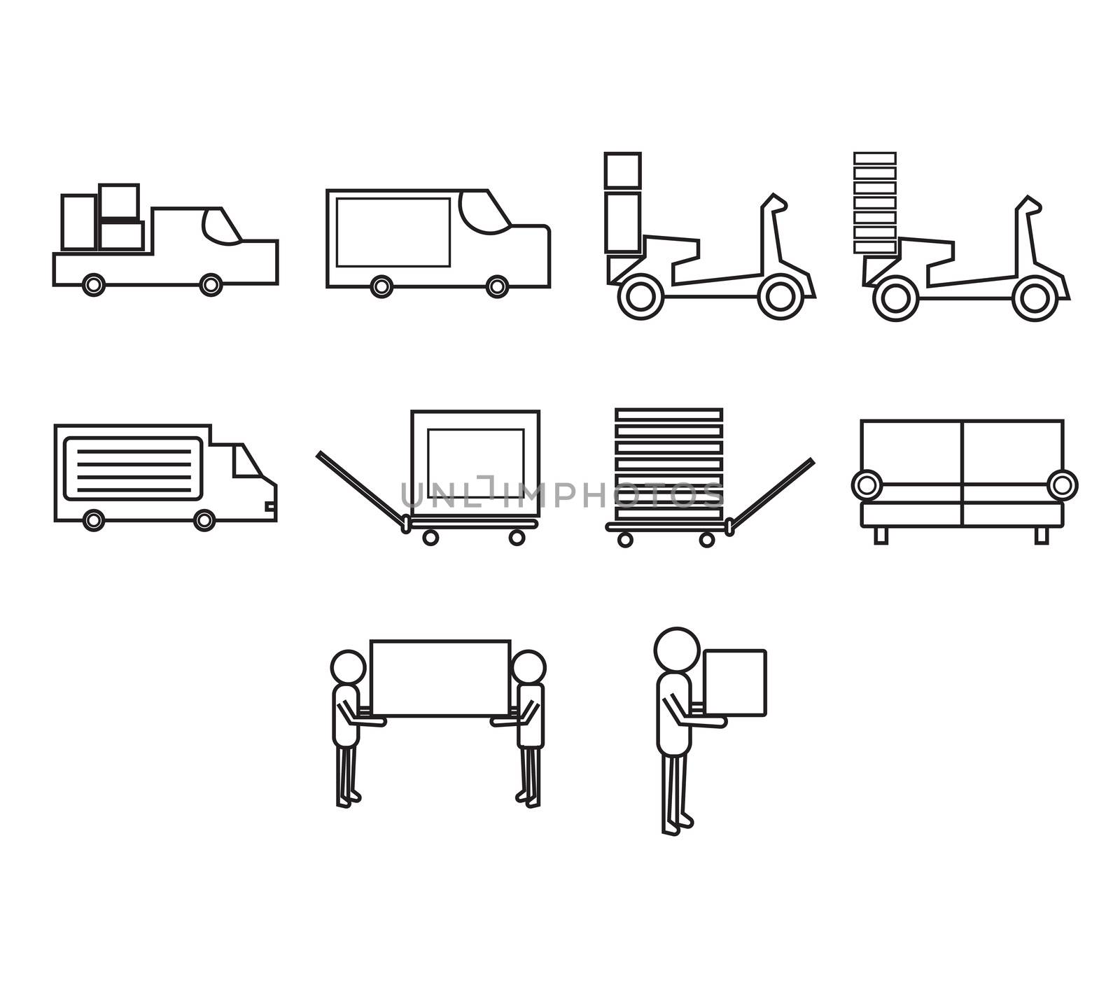 Vector icon set of freight transportation on white background