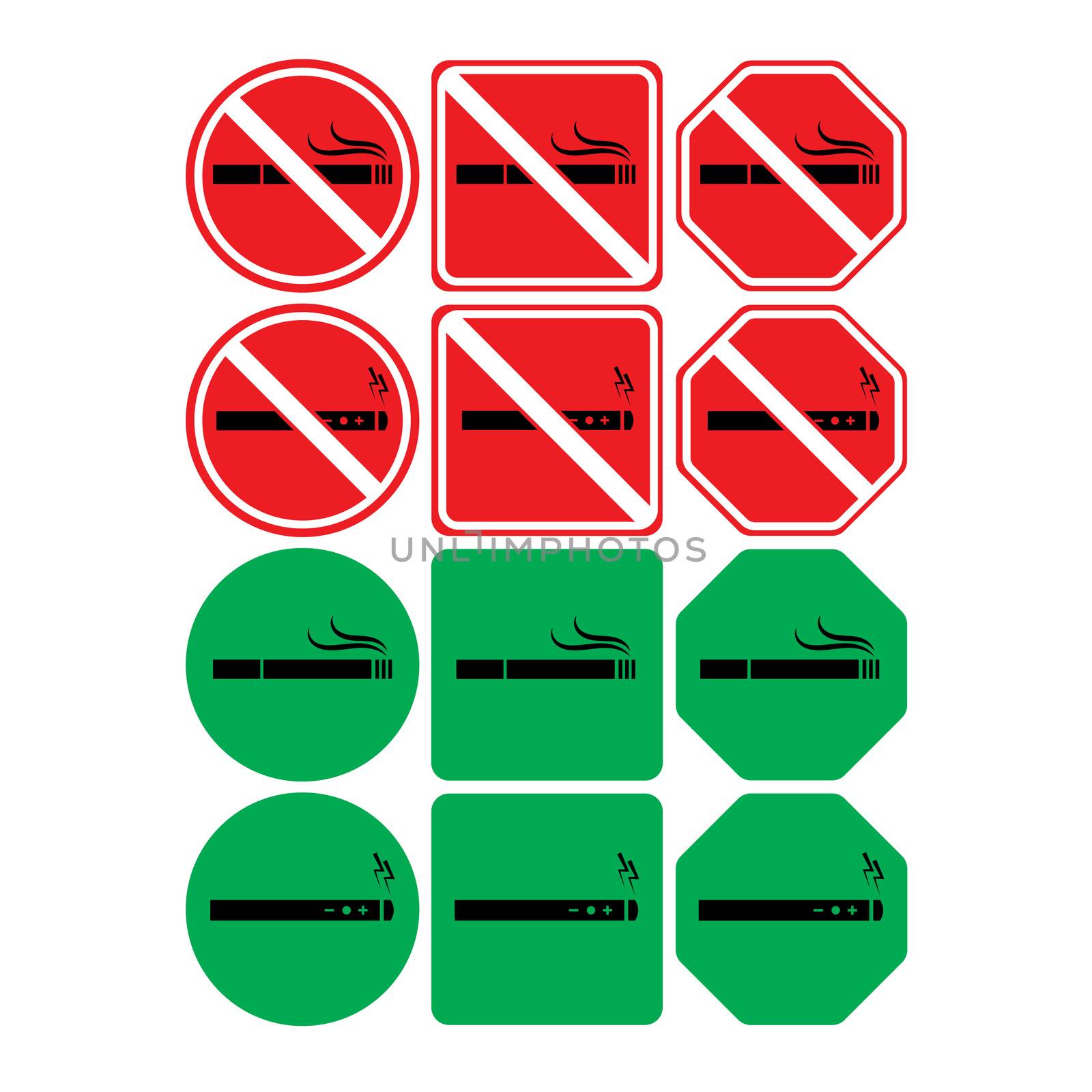 Vector icon set of no smoking and smoking allowed on white background