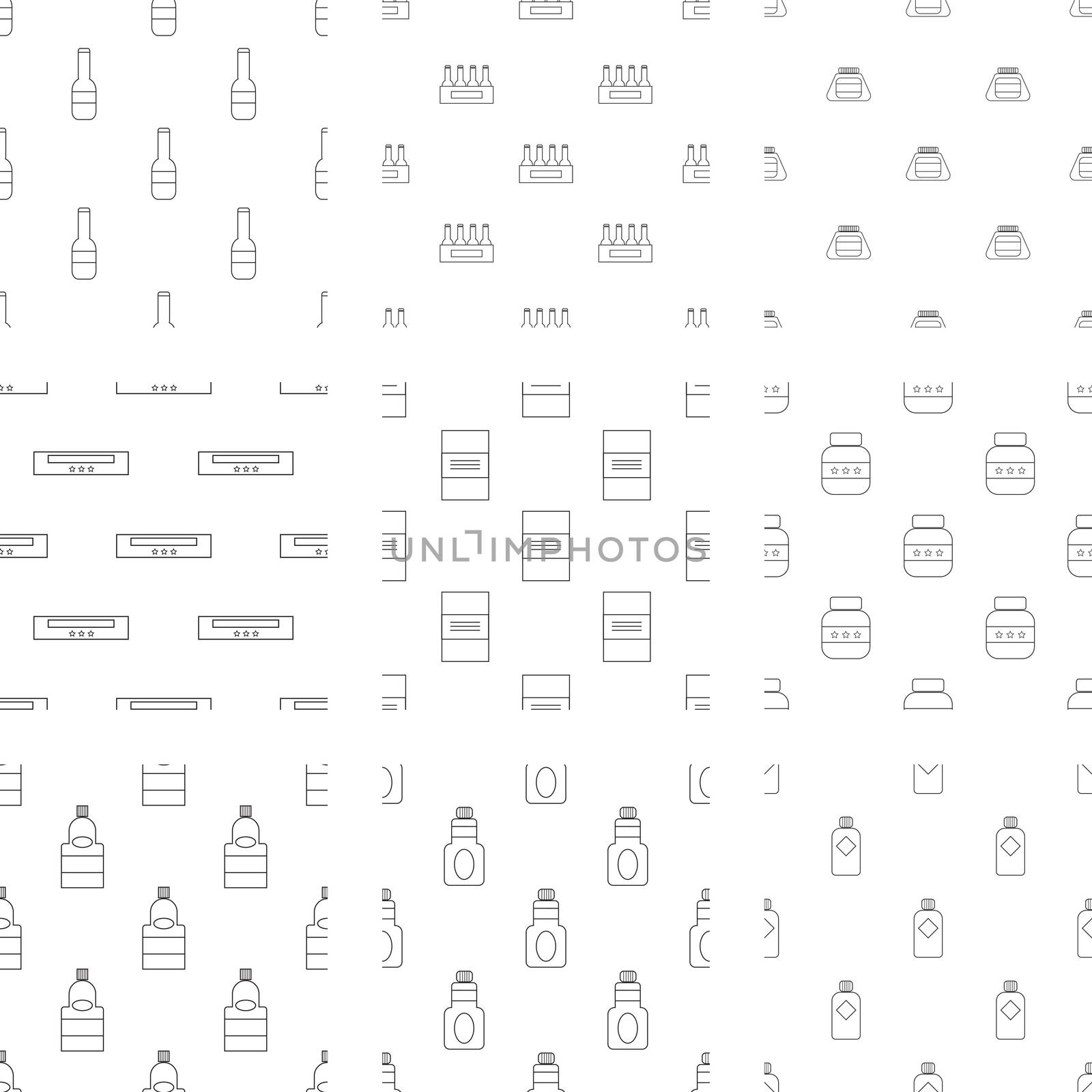 Vector icons of various bottles on white background