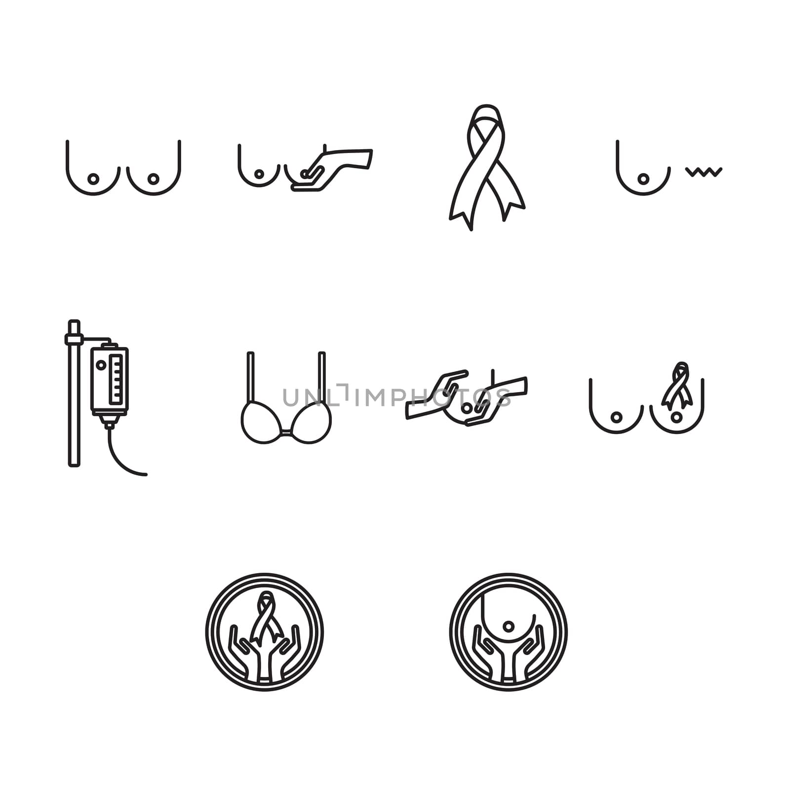 Vector icon set for breast cancer on white background