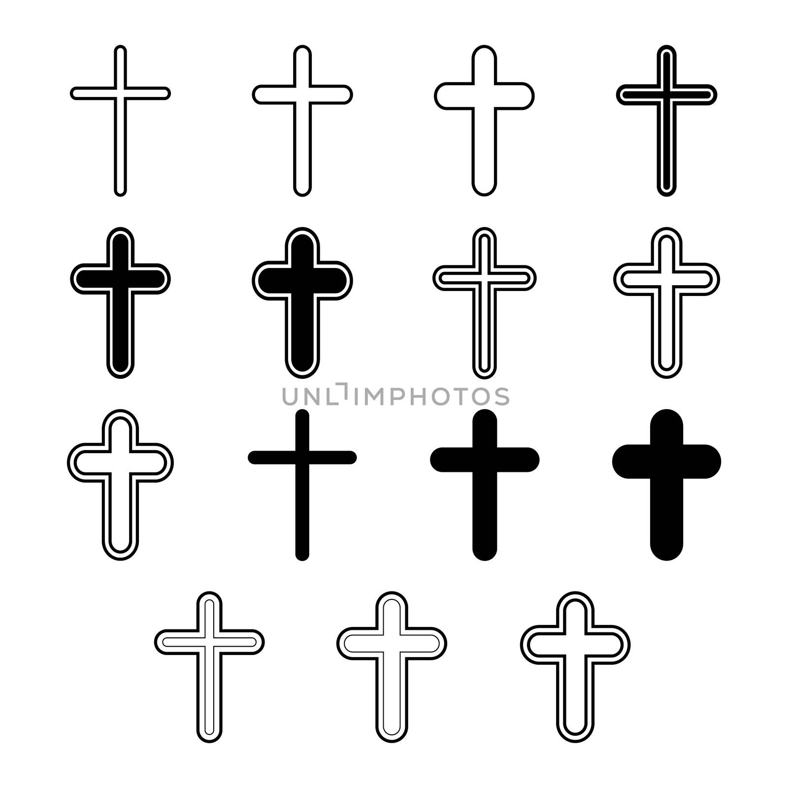 Vector icons set for religion cross on white background