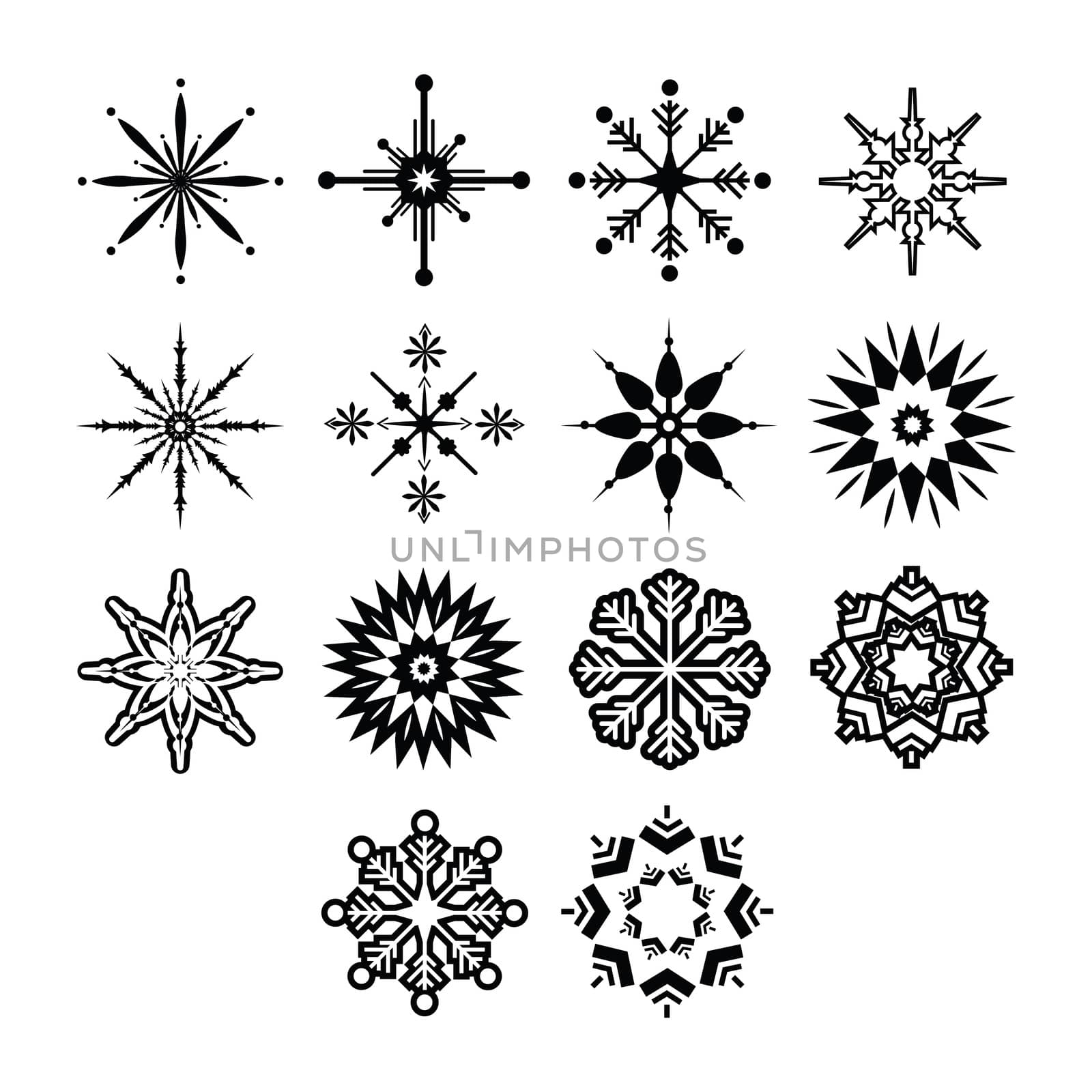 Vector icon set for snowflakes on white background