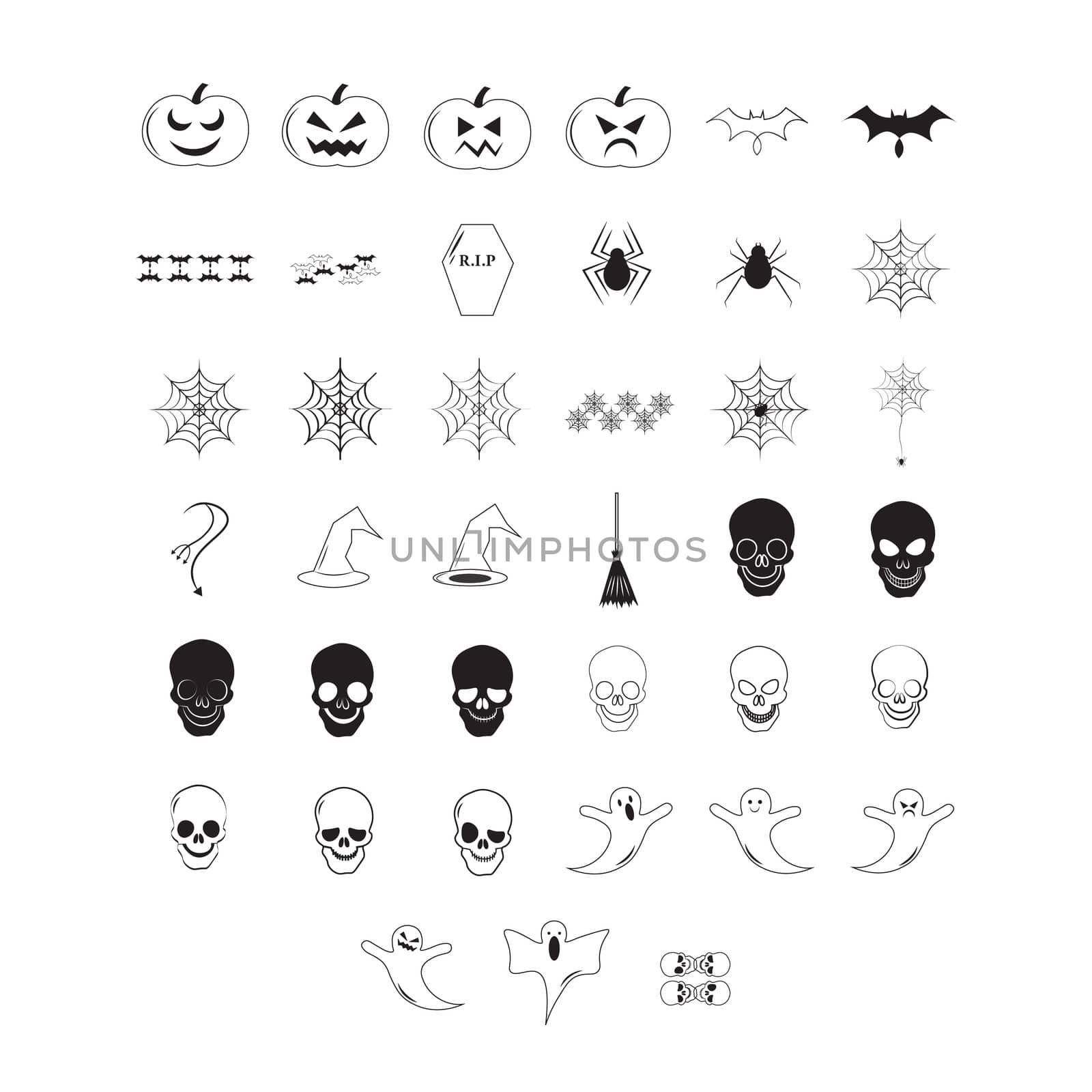 Vector icon set for halloween on white background