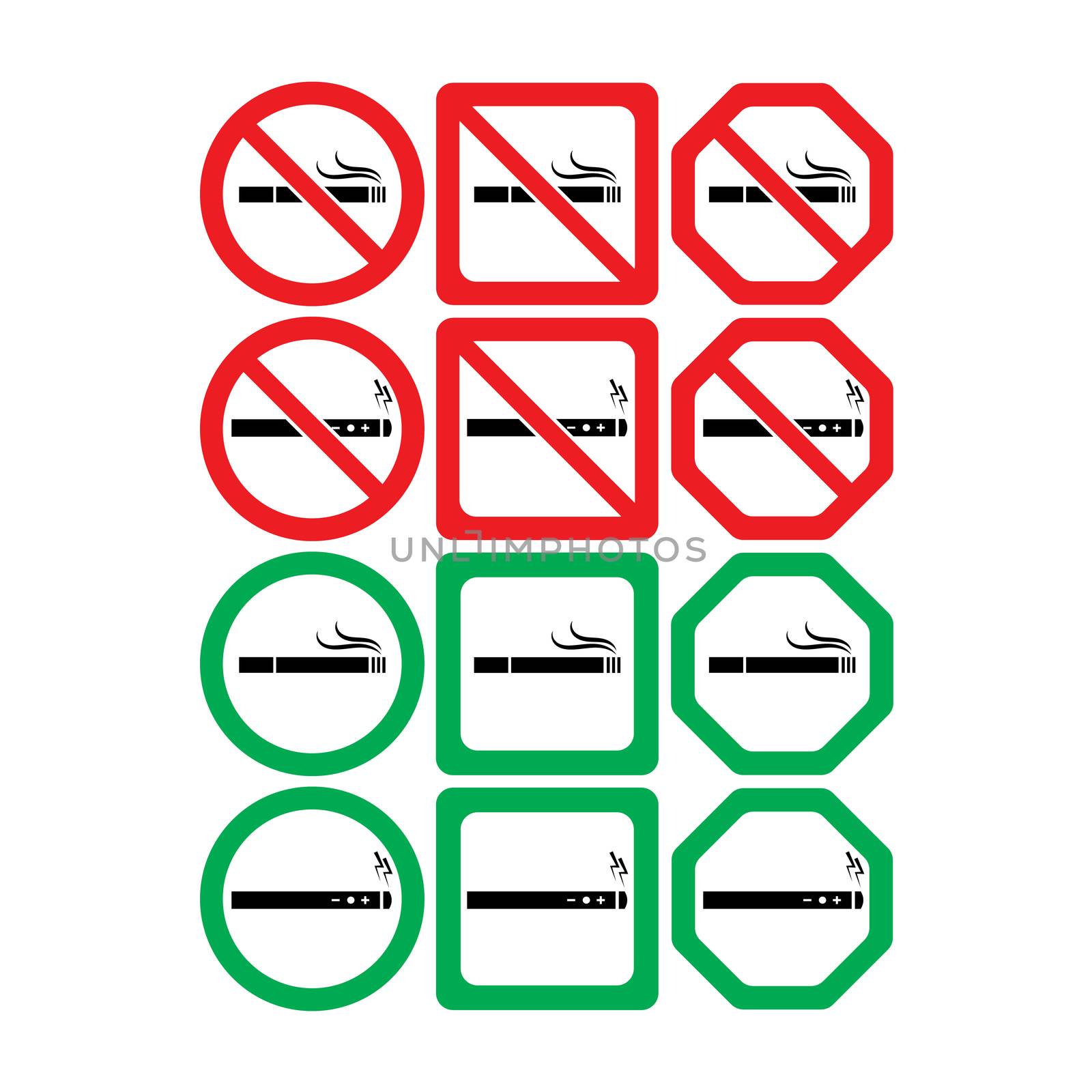 Vector icon set of no smoking and smoking allowed on white background