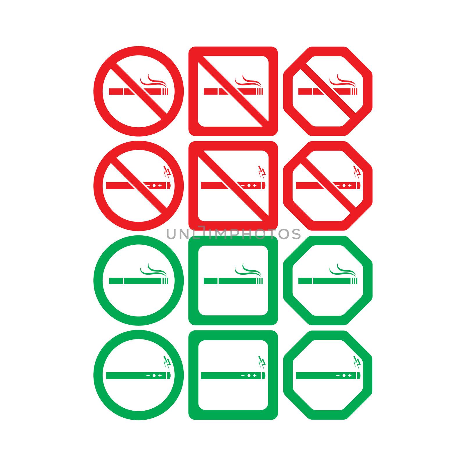 Vector icon set of no smoking and smoking allowed on white background