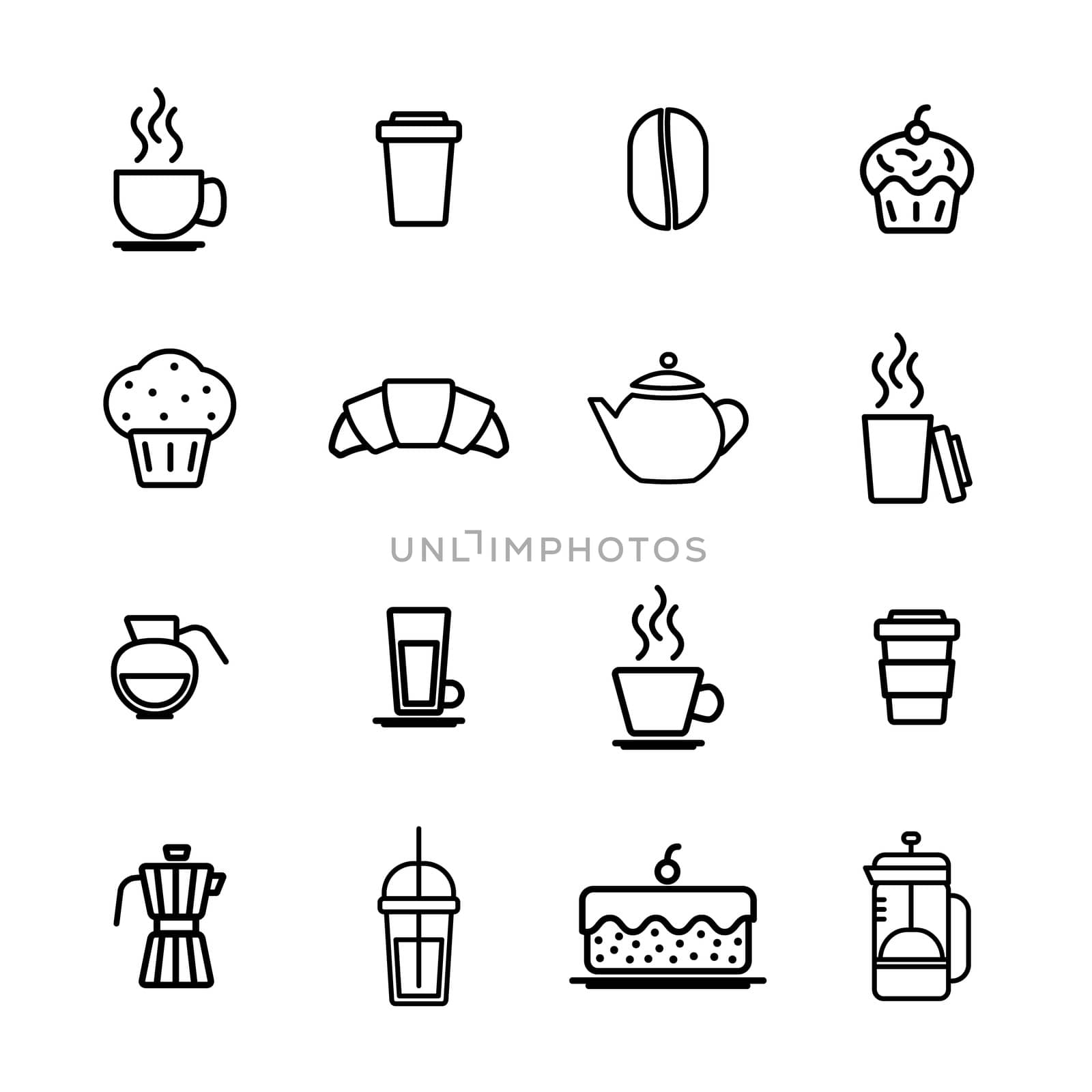 Vector icon set for breakfast on white background