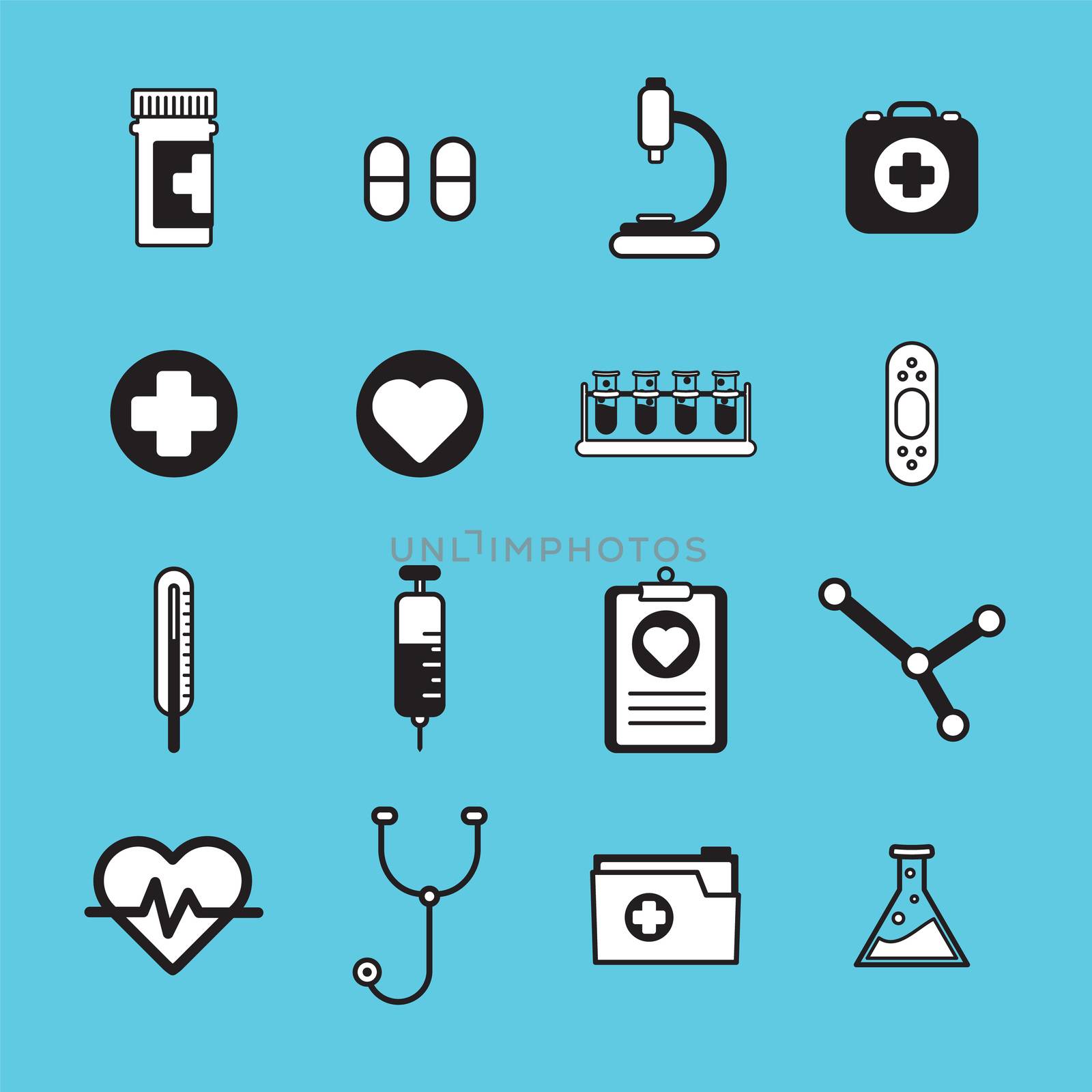 Medical vector icon set on blue background
