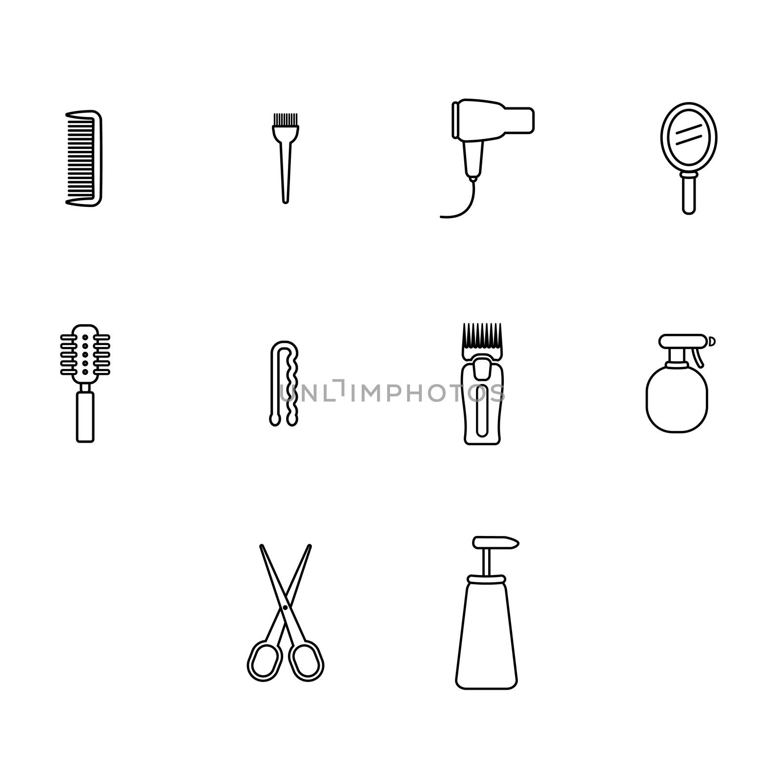 Vector icons set of barber equipment and accessories on white background