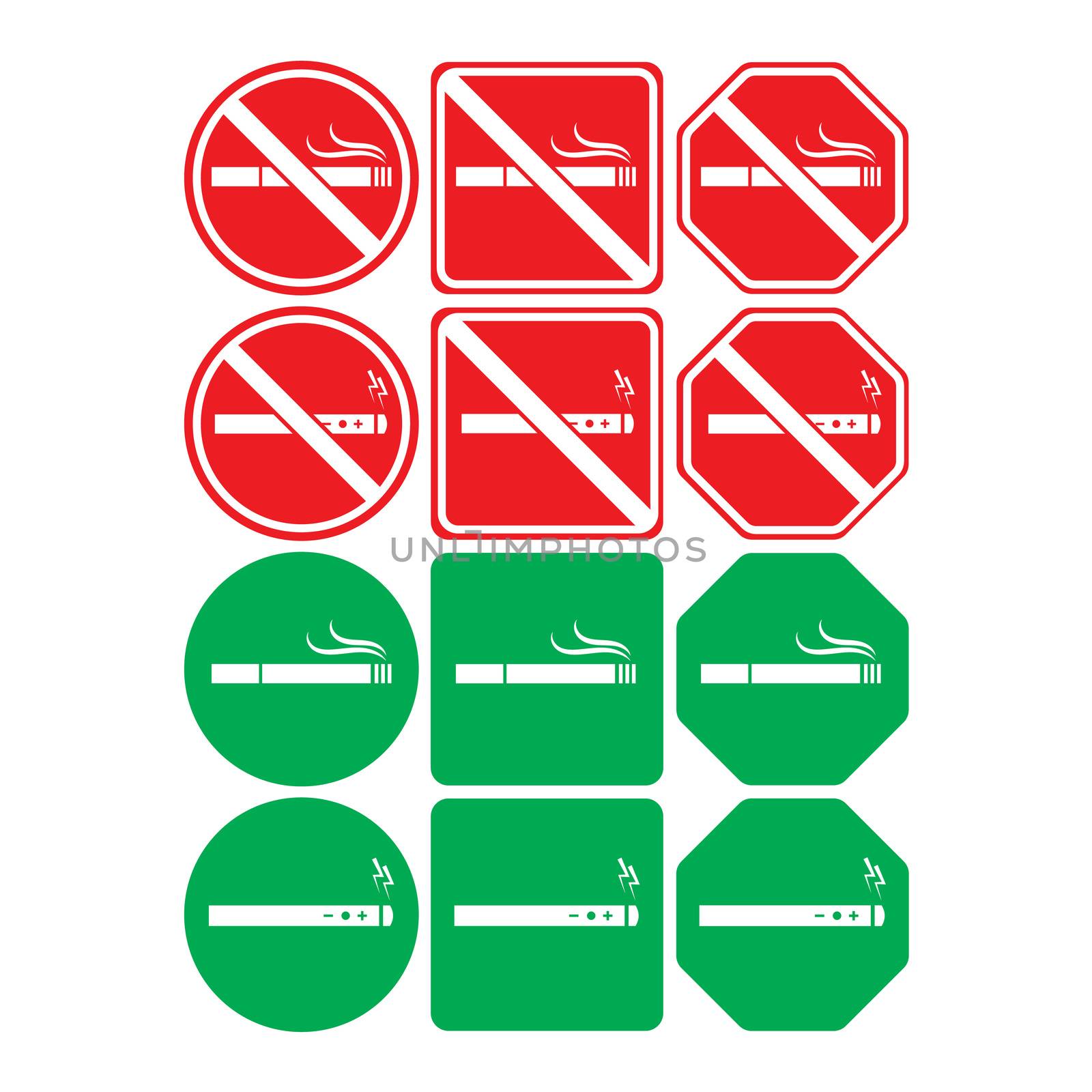 Vector icon set of no smoking and smoking allowed on white background